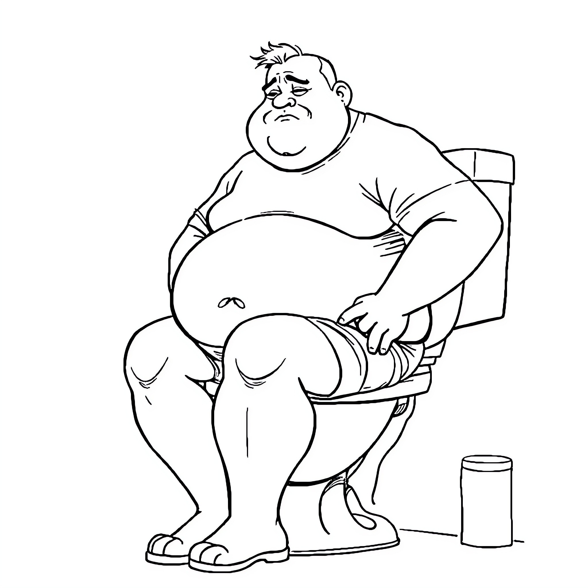 Man relaxing on the toilet Coloring Page (free black-and-white line drawing printable PDF for all, from beginners to advanced learners, including children, teens, adults, and seniors)