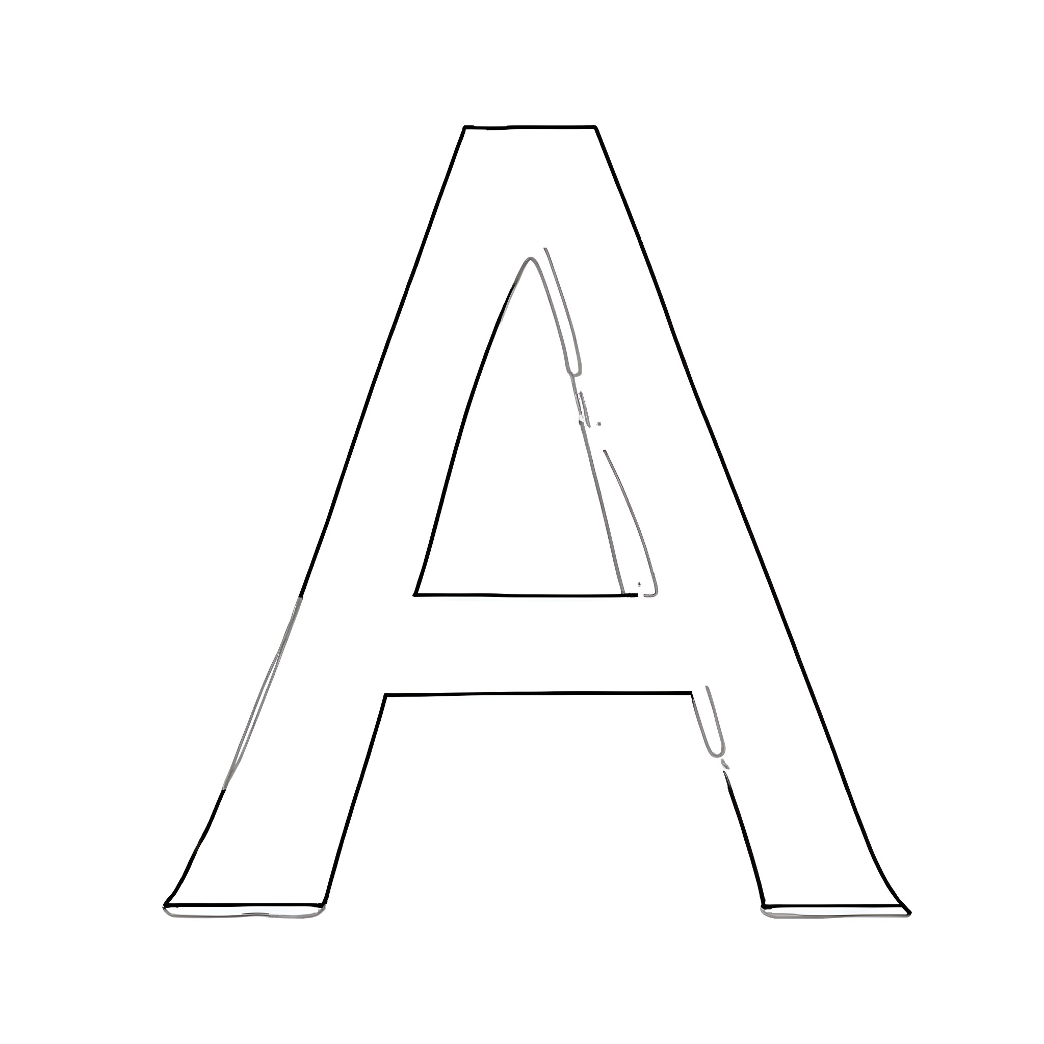 Letter A as a simple graphic design Coloring Page (free black-and-white line drawing printable PDF for all, from beginners to advanced learners, including children, teens, adults, and seniors)
