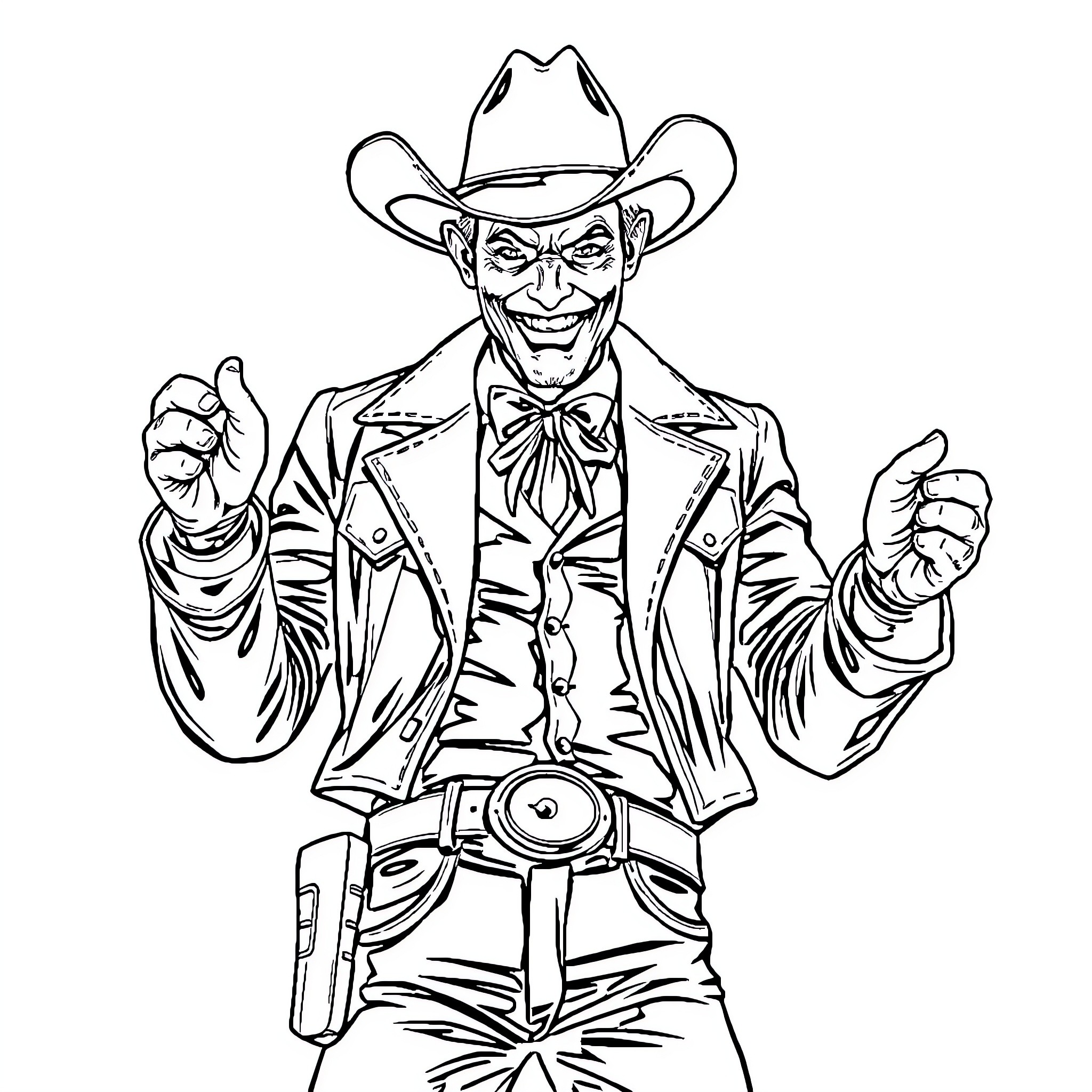 Cowboy with Mischievous Grin and Attitude Coloring Page (free black-and-white line drawing printable PDF for all, from beginners to advanced learners, including children, teens, adults, and seniors)