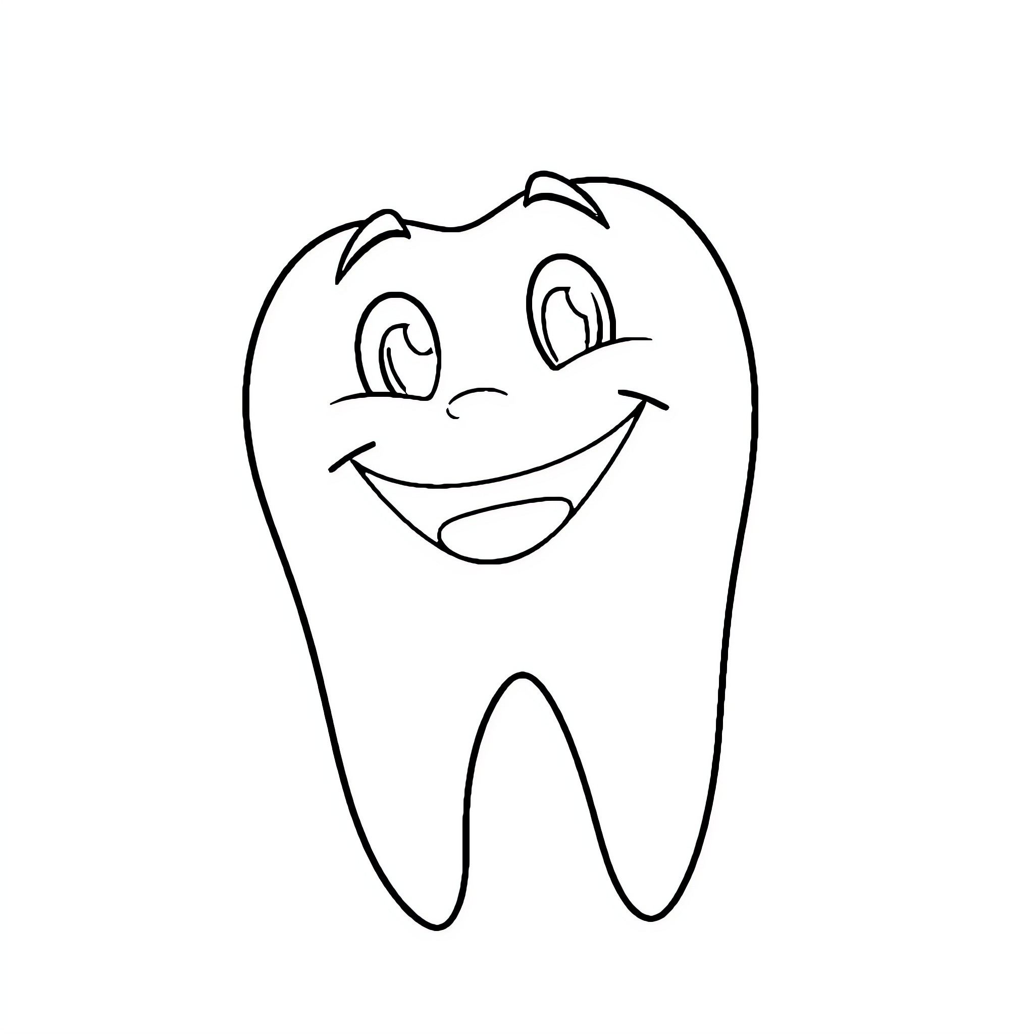 Tooth with a Happy Expression Coloring Page (free black-and-white line drawing printable PDF for all, from beginners to advanced learners, including children, teens, adults, and seniors)