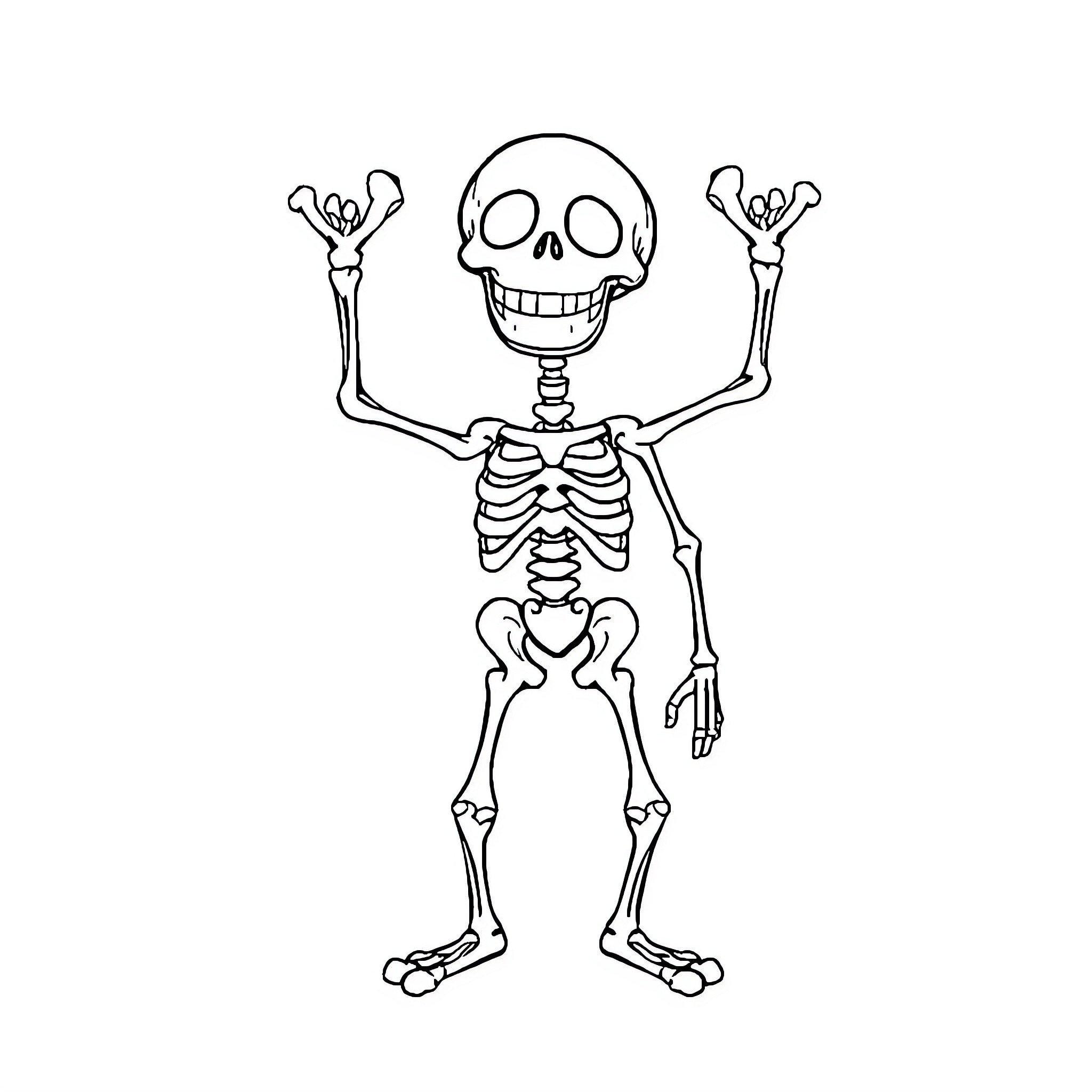 Skeleton dancing joyfully Coloring Page (free black-and-white line drawing printable PDF for all, from beginners to advanced learners, including children, teens, adults, and seniors)