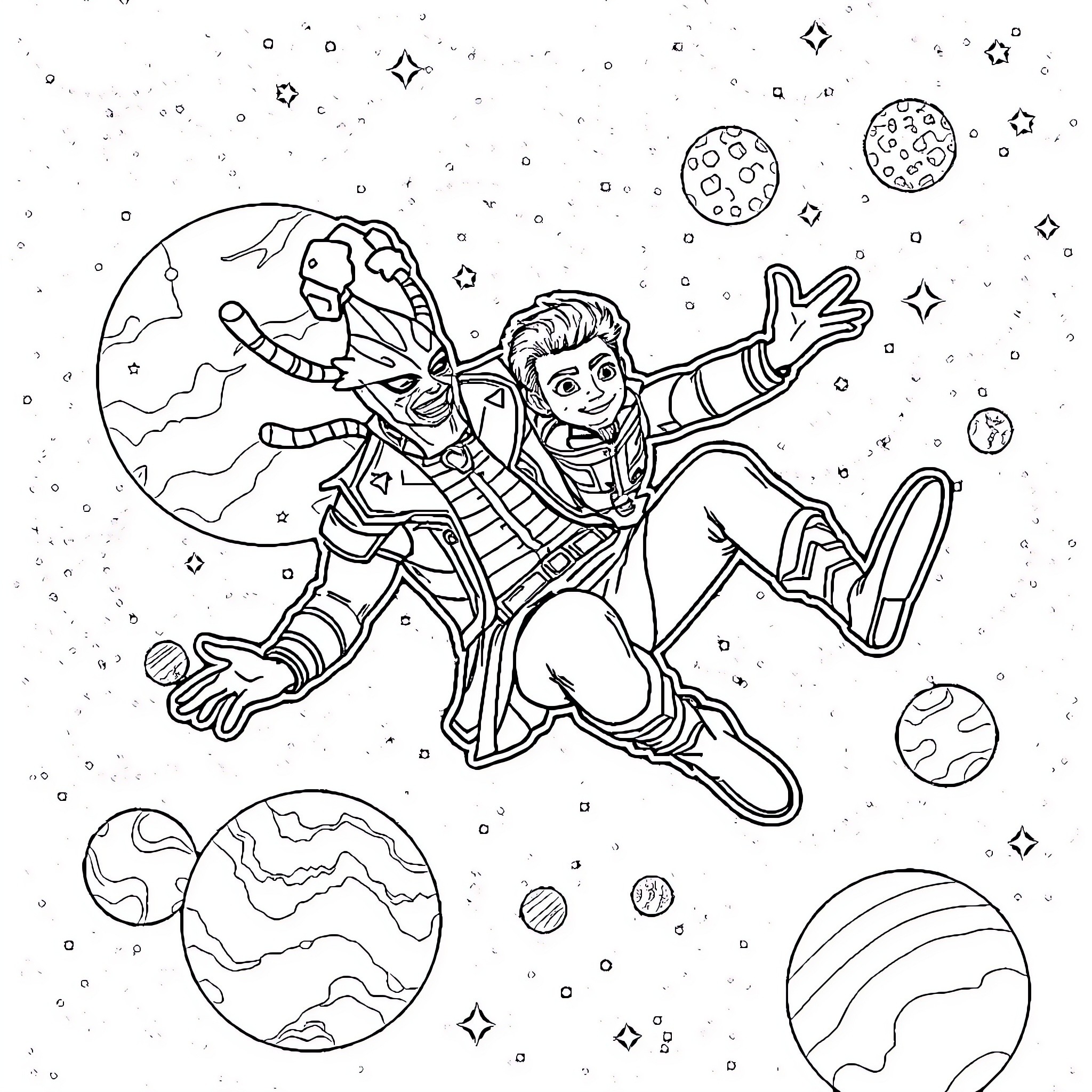 Yondu's Cosmic Adventure Coloring Page (free black-and-white line drawing printable PDF for all, from beginners to advanced learners, including children, teens, adults, and seniors)