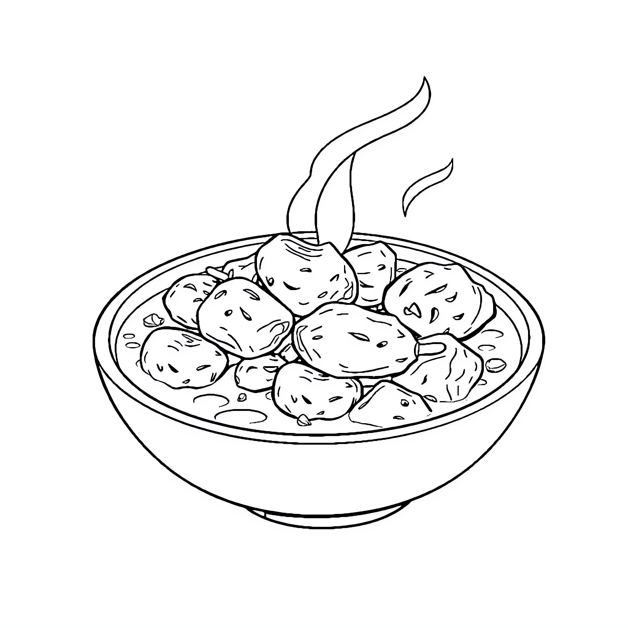 Chili Peppers Simmering in a Savory Dish Coloring Page (free black-and-white line drawing printable PDF for all, from beginners to advanced learners, including children, teens, adults, and seniors)