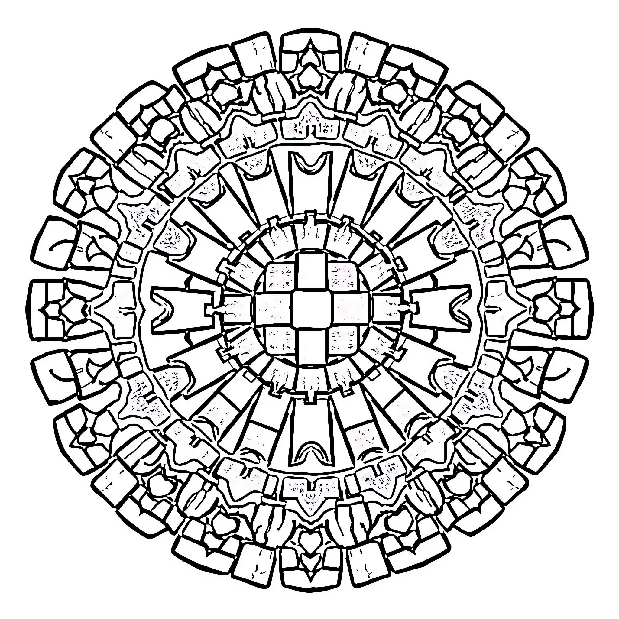 Minecraft Geometric Mandala Pattern Coloring Page (free black-and-white line drawing printable PDF for all, from beginners to advanced learners, including children, teens, adults, and seniors)