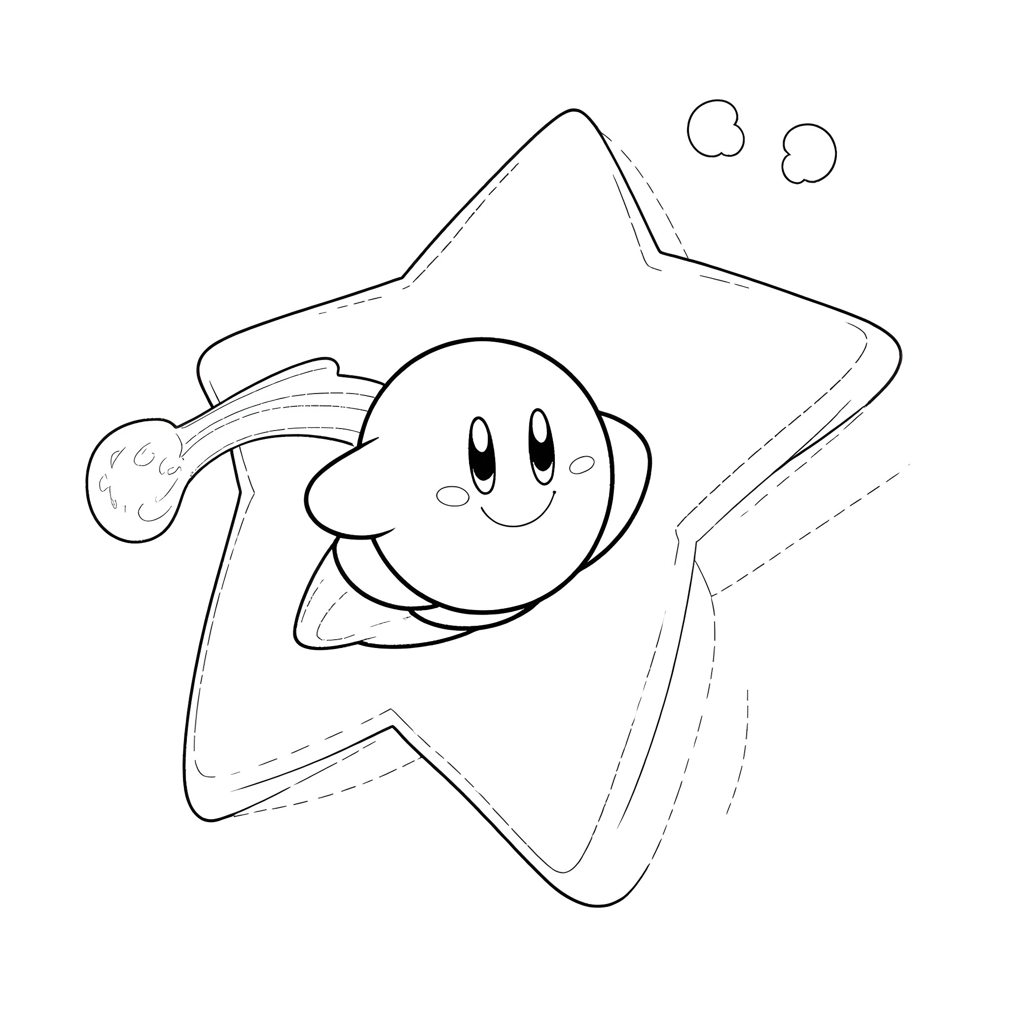 Kirby star-shaped character in a simple illustration Coloring Page (free black-and-white line drawing printable PDF for all, from beginners to advanced learners, including children, teens, adults, and seniors)
