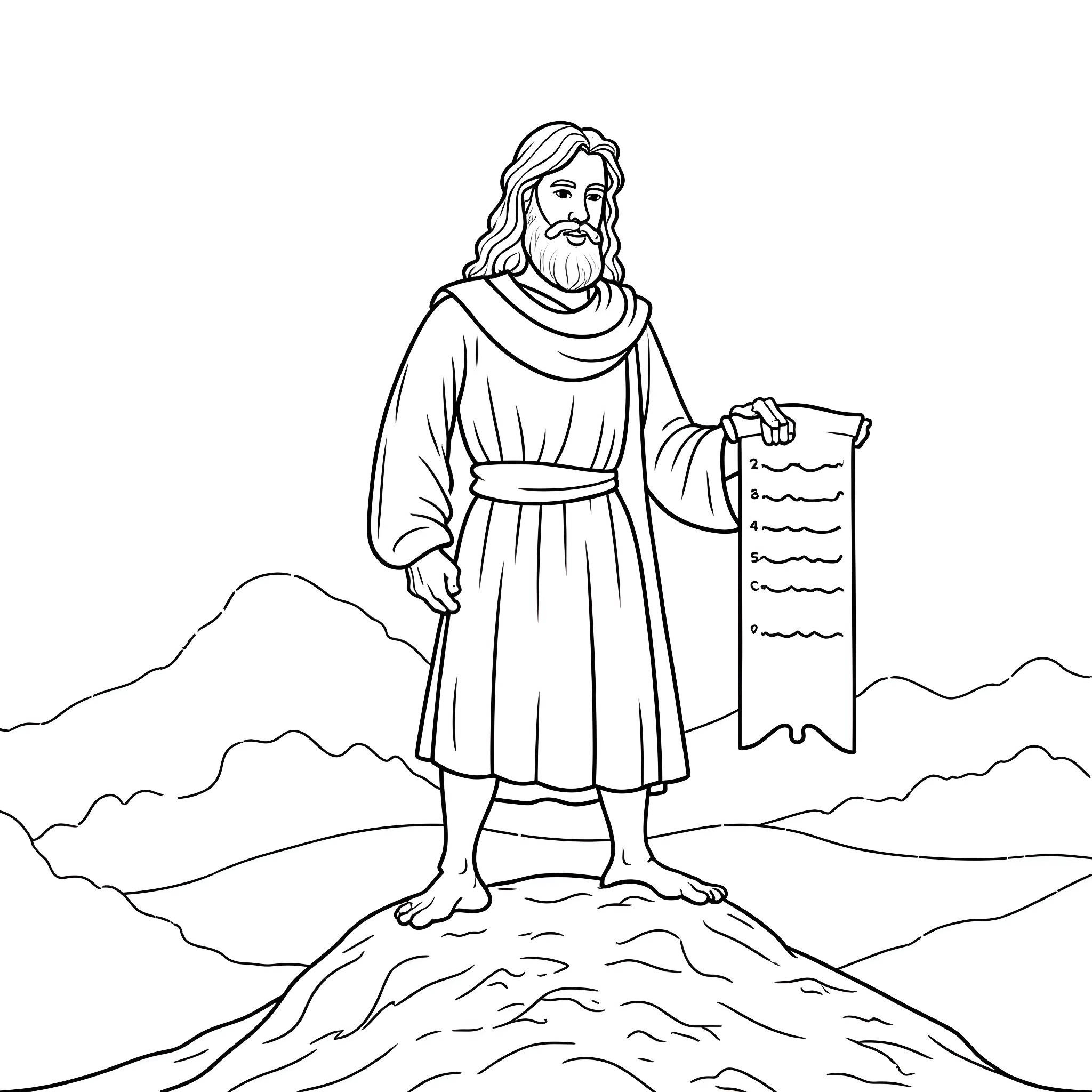 Moses Presenting the Ten Commandments Coloring Page (free black-and-white line drawing printable PDF for all, from beginners to advanced learners, including children, teens, adults, and seniors)