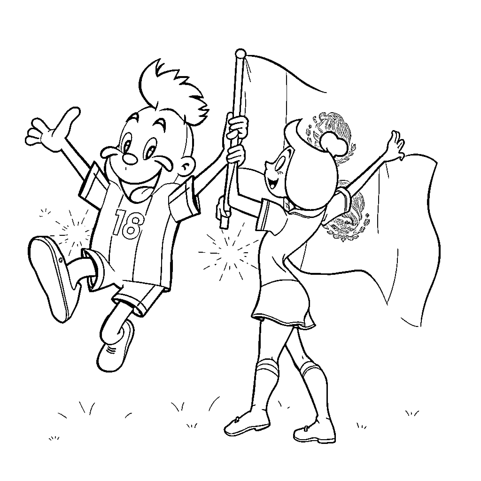 Pique Playful Fans Cheering Energetically Coloring Page (free black-and-white line drawing printable PDF for all, from beginners to advanced learners, including children, teens, adults, and seniors)