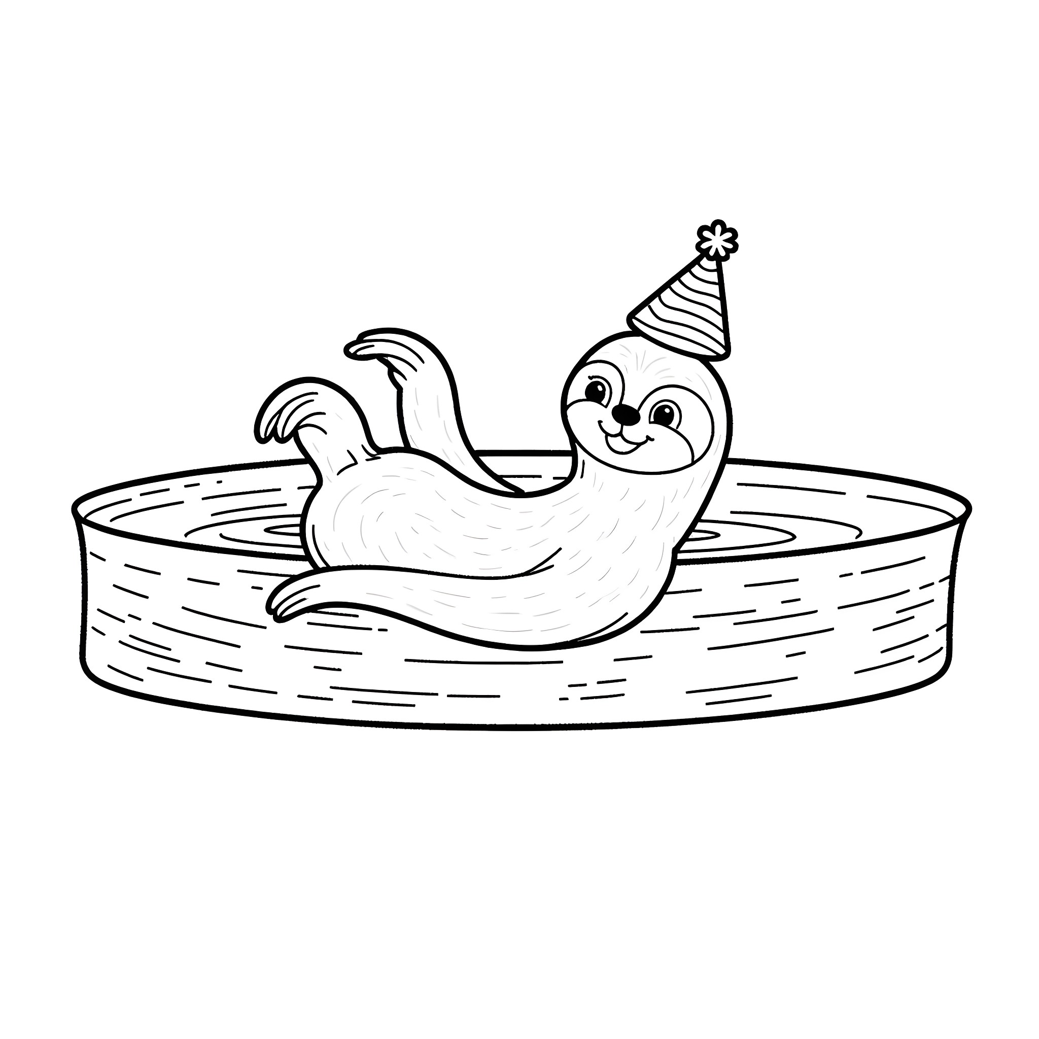 Sloth relaxing in a cute tub Coloring Page (free black-and-white line drawing printable PDF for all, from beginners to advanced learners, including children, teens, adults, and seniors)
