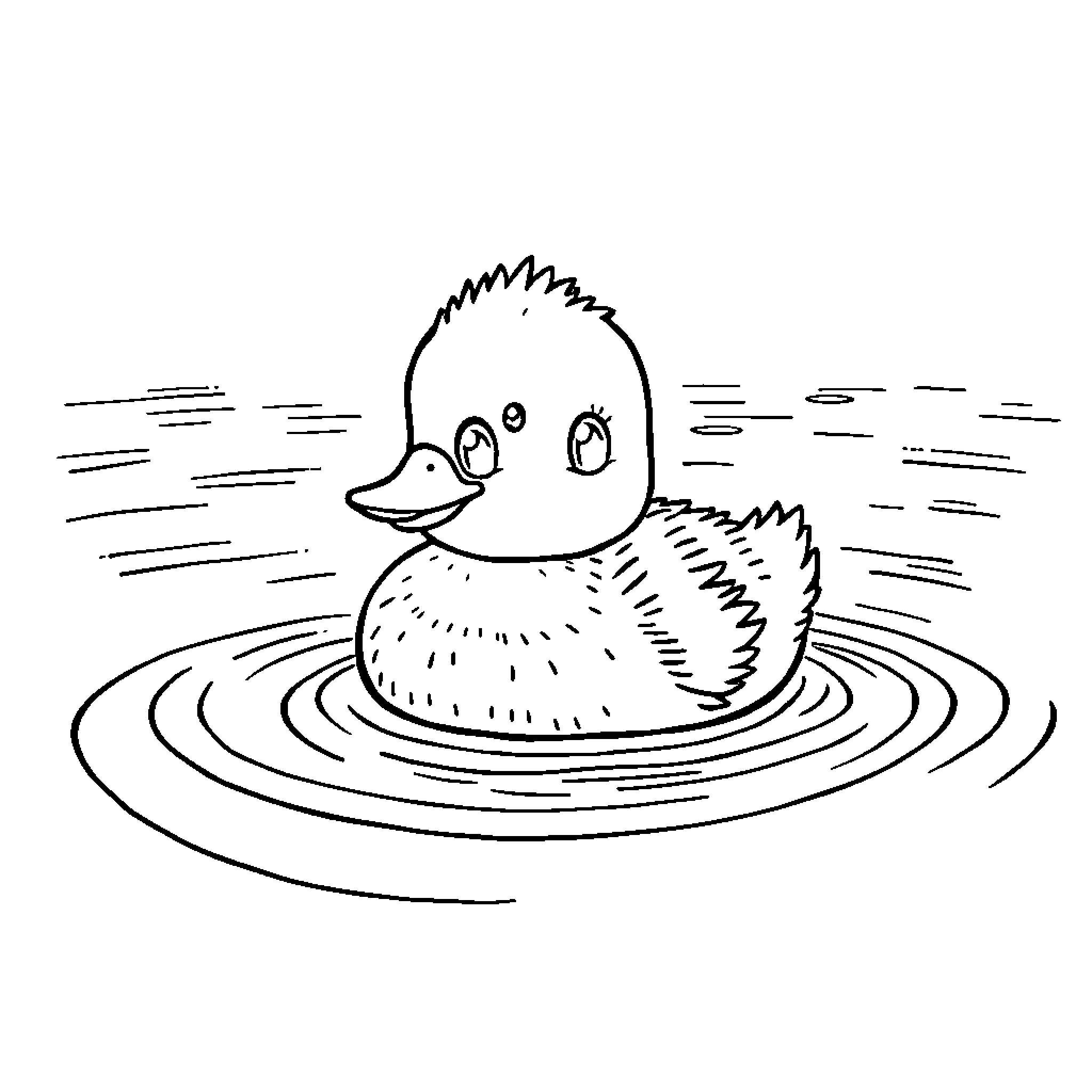 Duckling floating peacefully on the water Coloring Page (free black-and-white line drawing printable PDF for all, from beginners to advanced learners, including children, teens, adults, and seniors)