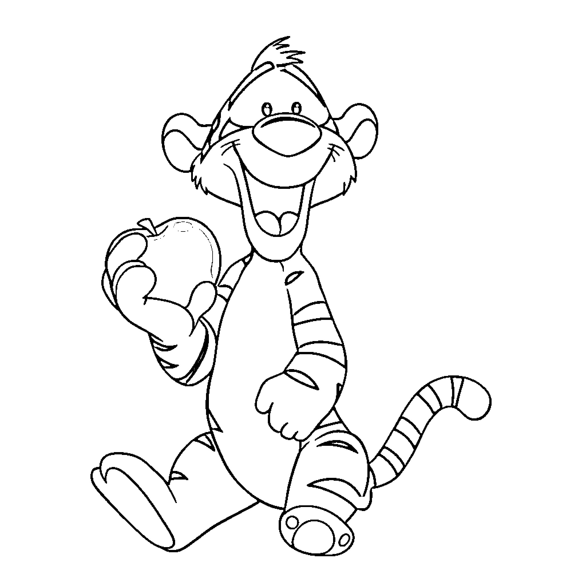 Tigger jumping joyfully in the scene Coloring Page (free black-and-white line drawing printable PDF for all, from beginners to advanced learners, including children, teens, adults, and seniors)