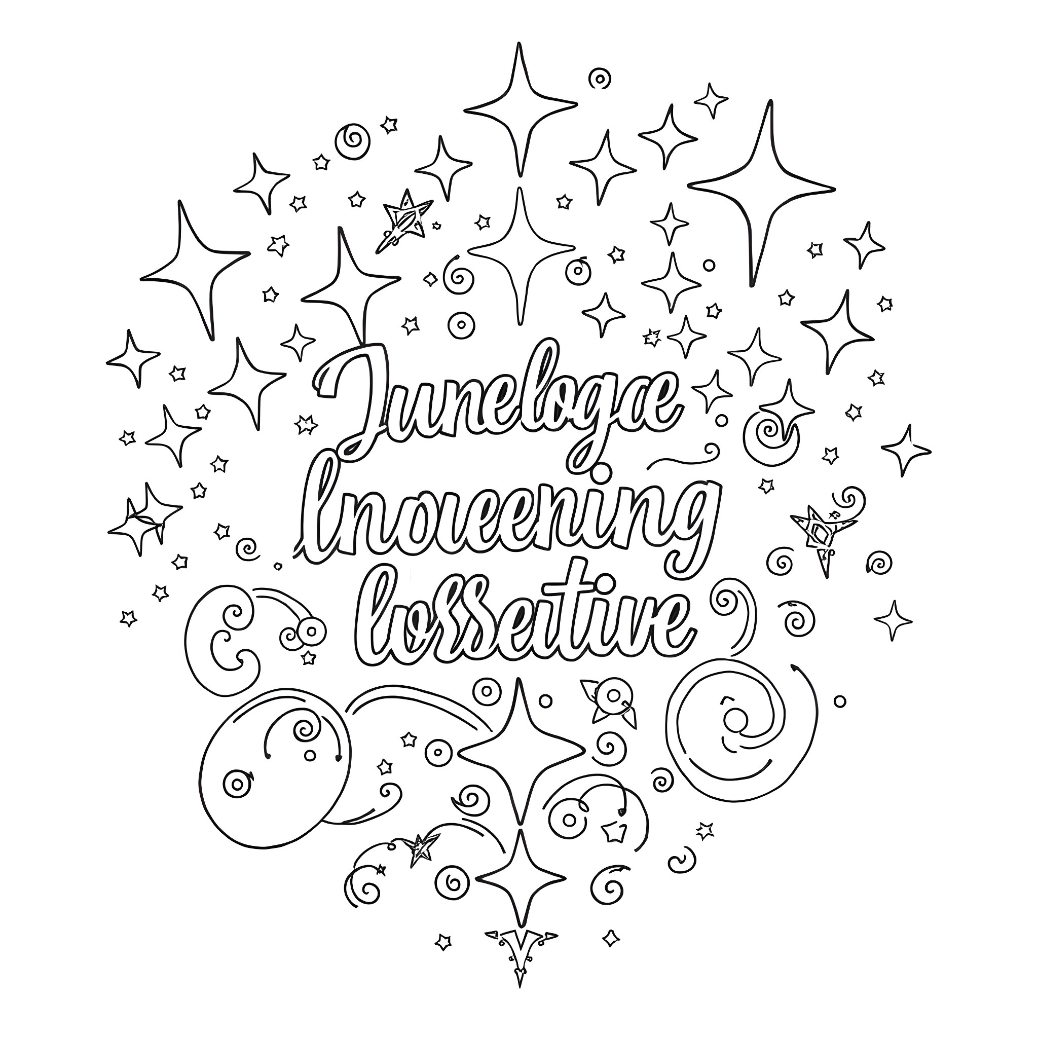 Quote Whimsical Doodle with Inspirational Text Coloring Page (free black-and-white line drawing printable PDF for all, from beginners to advanced learners, including children, teens, adults, and seniors)