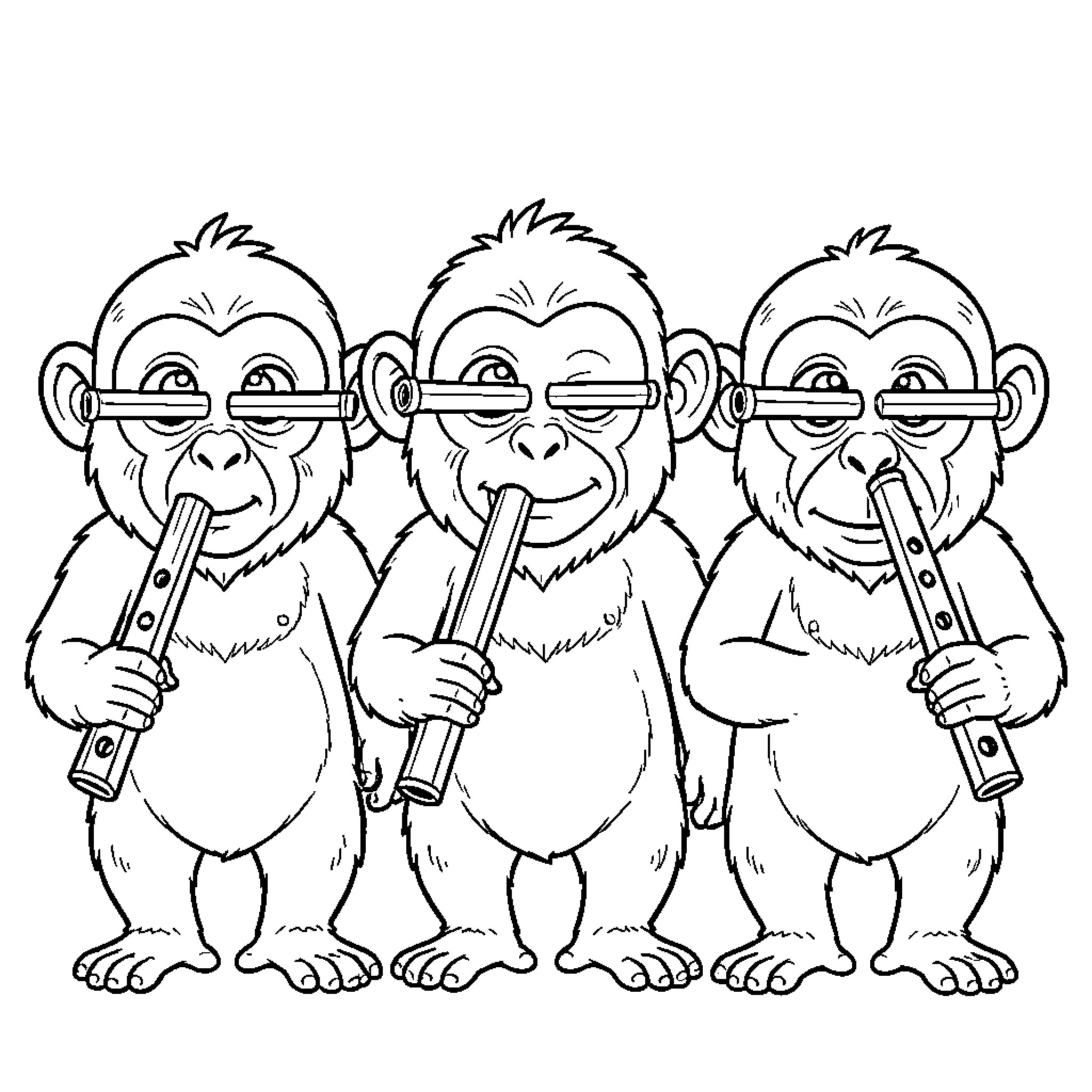 Monochrome Monkeys Mischievously Manipulating Coloring Page (free black-and-white line drawing printable PDF for all, from beginners to advanced learners, including children, teens, adults, and seniors)