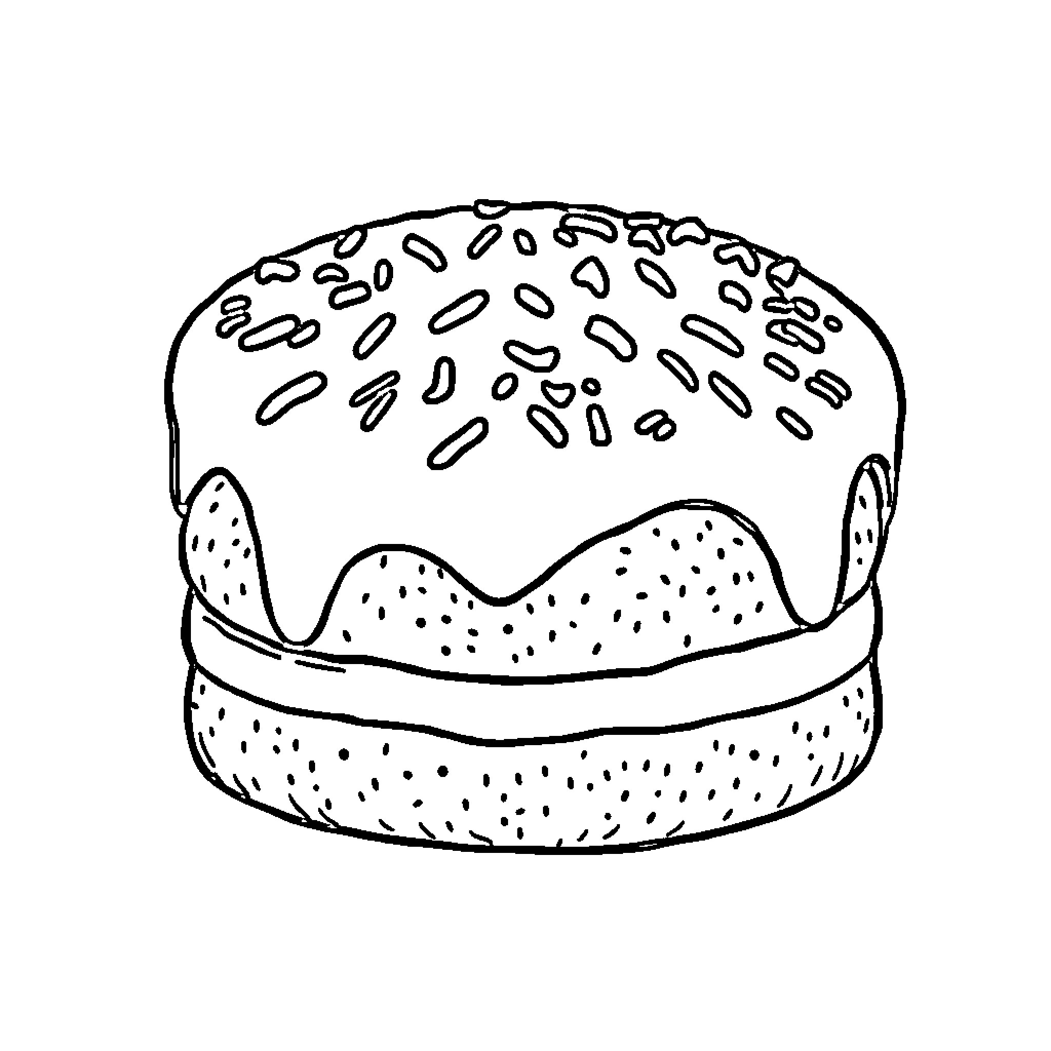 Cake with detailed decorative frosting Coloring Page (free black-and-white line drawing printable PDF for all, from beginners to advanced learners, including children, teens, adults, and seniors)