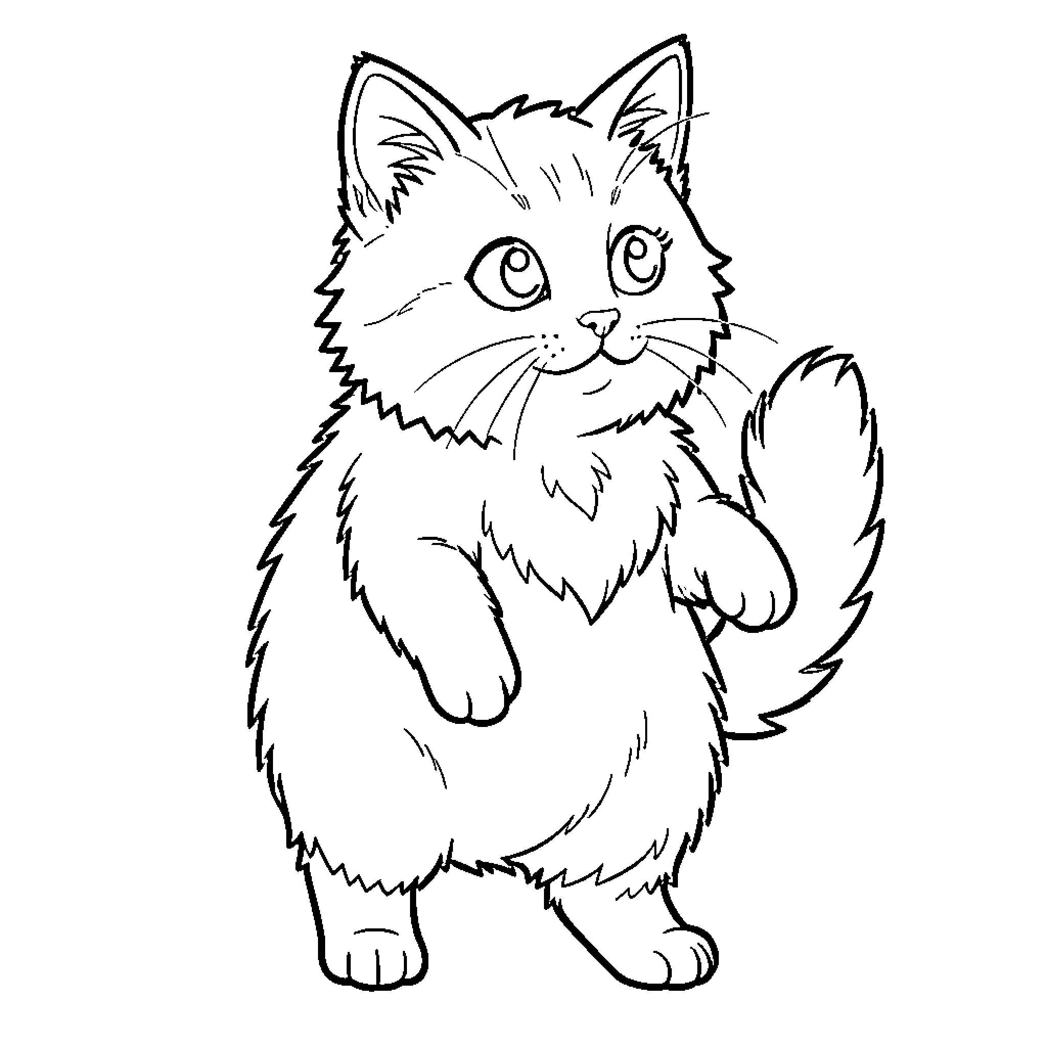 Cat in simple line drawing Coloring Page (free black-and-white line drawing printable PDF for all, from beginners to advanced learners, including children, teens, adults, and seniors)