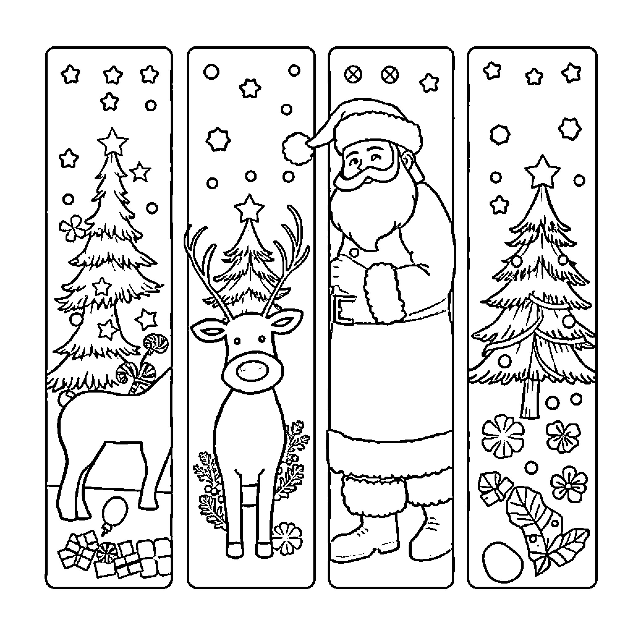 Bookmark Christmas Celebration Scenes Coloring Page (free black-and-white line drawing printable PDF for all, from beginners to advanced learners, including children, teens, adults, and seniors)
