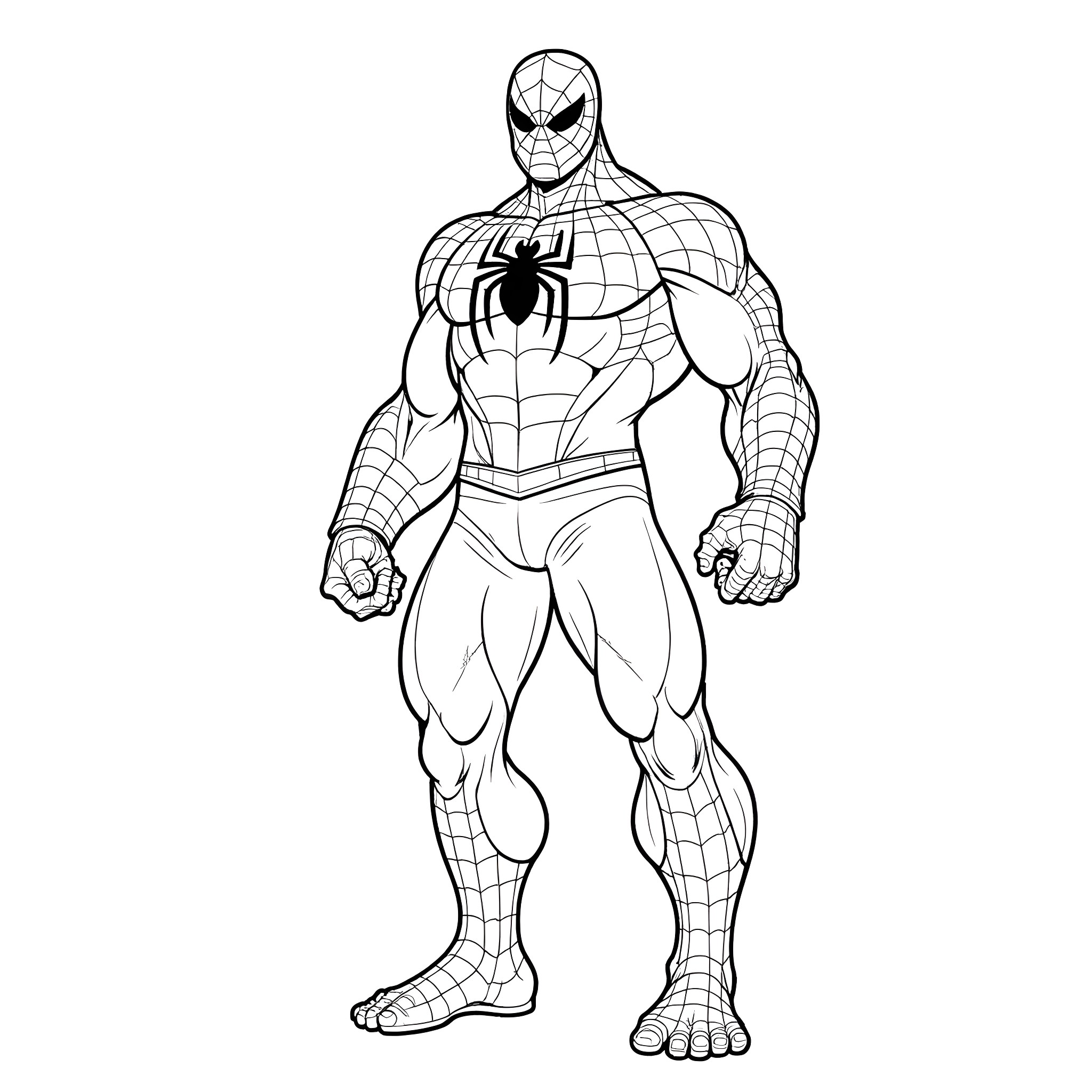 Spider Hulk in action-packed pose Coloring Page (free black-and-white line drawing printable PDF for all, from beginners to advanced learners, including children, teens, adults, and seniors)