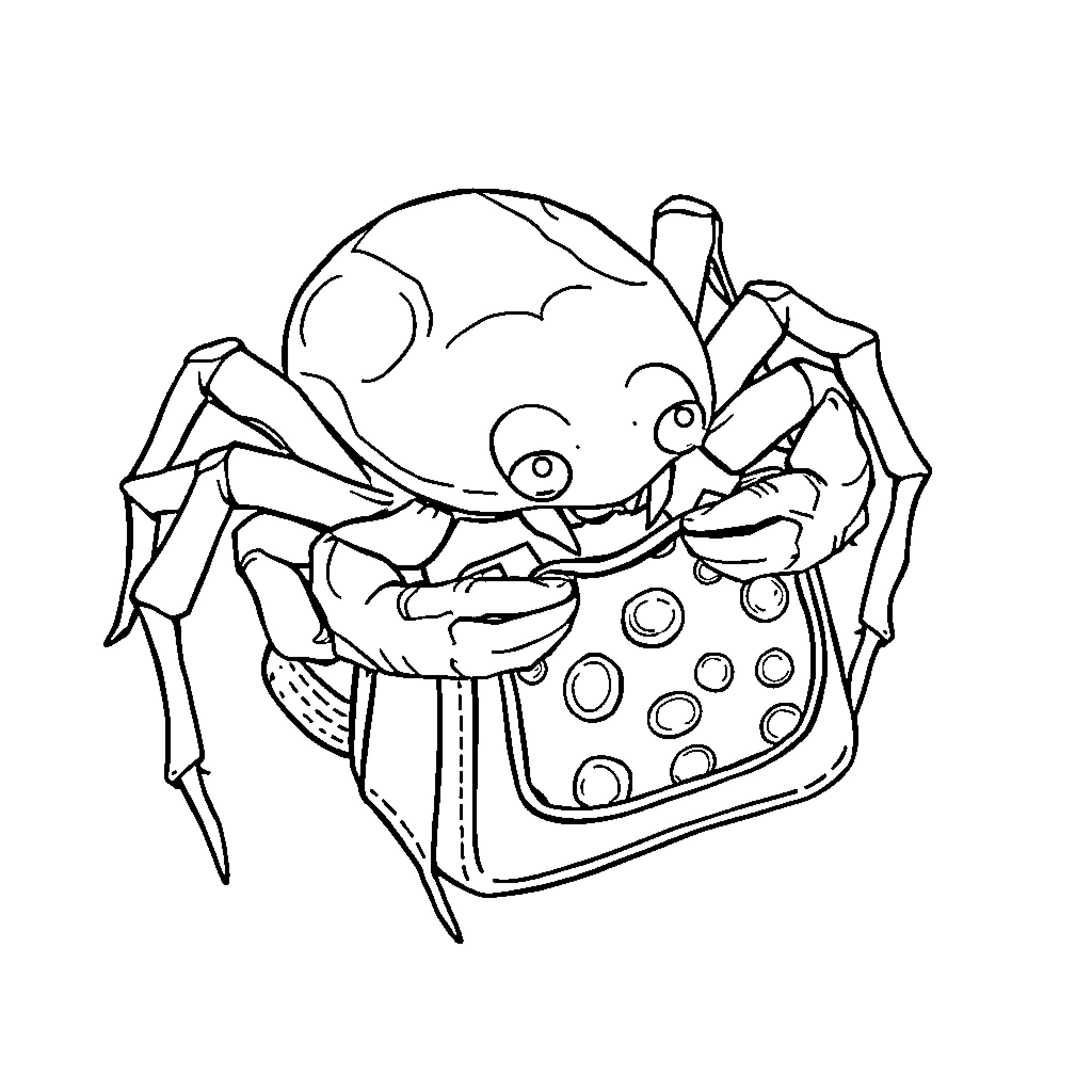 Spider crawling out of a box Coloring Page (free black-and-white line drawing printable PDF for all, from beginners to advanced learners, including children, teens, adults, and seniors)