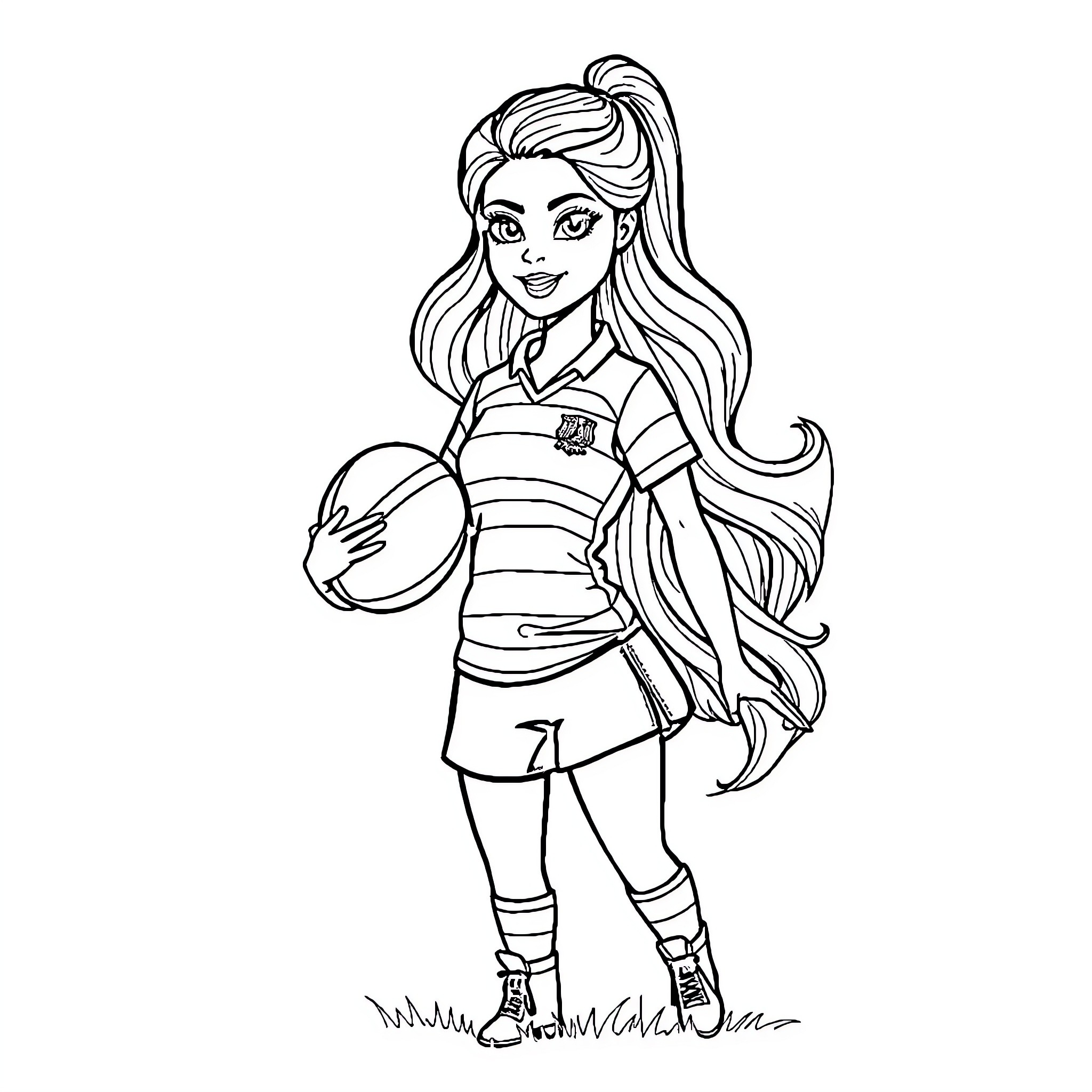 Barbie playing sports with athletic outfit Coloring Page (free black-and-white line drawing printable PDF for all, from beginners to advanced learners, including children, teens, adults, and seniors)