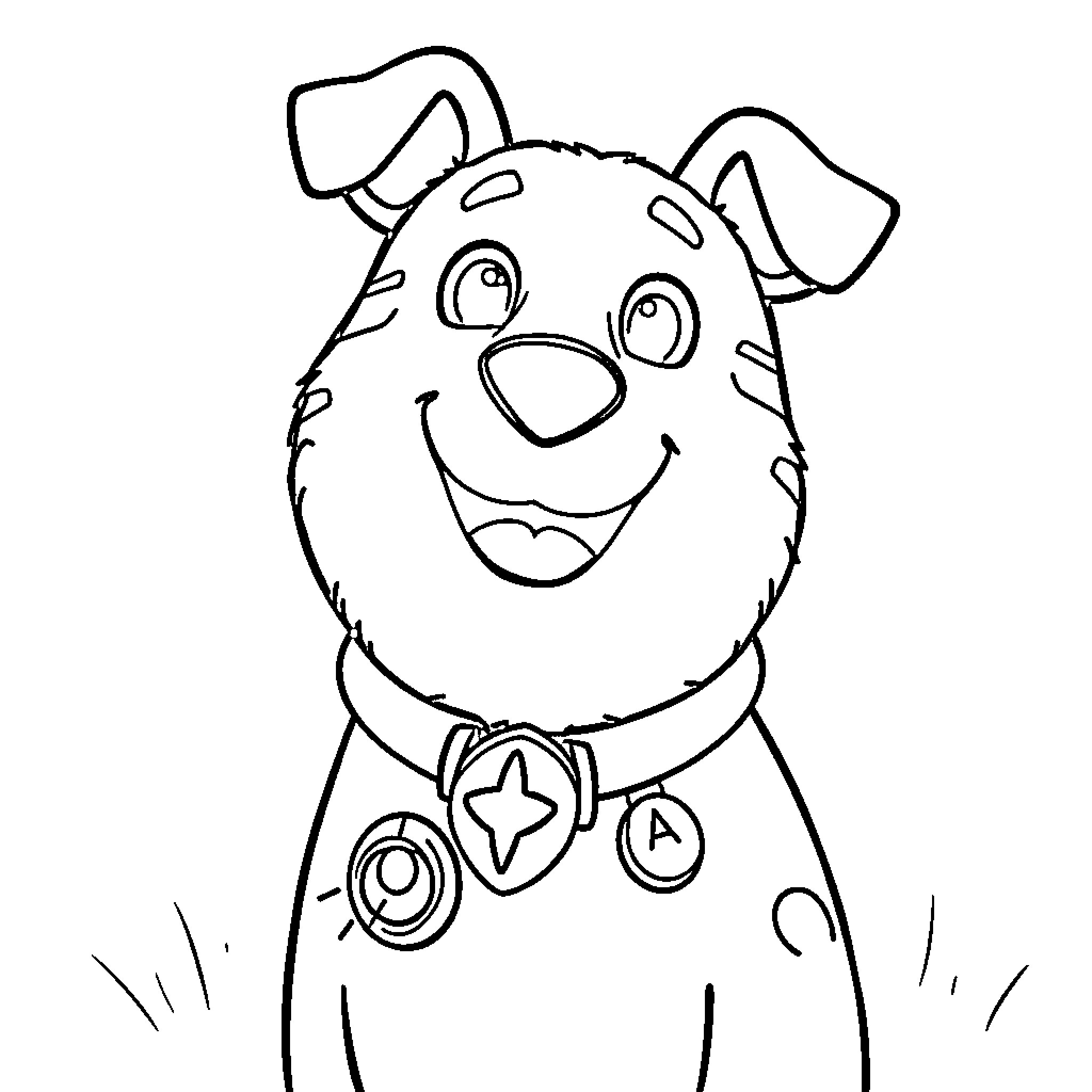 Duggee, the friendly cartoon dog with a smile Coloring Page (free black-and-white line drawing printable PDF for all, from beginners to advanced learners, including children, teens, adults, and seniors)