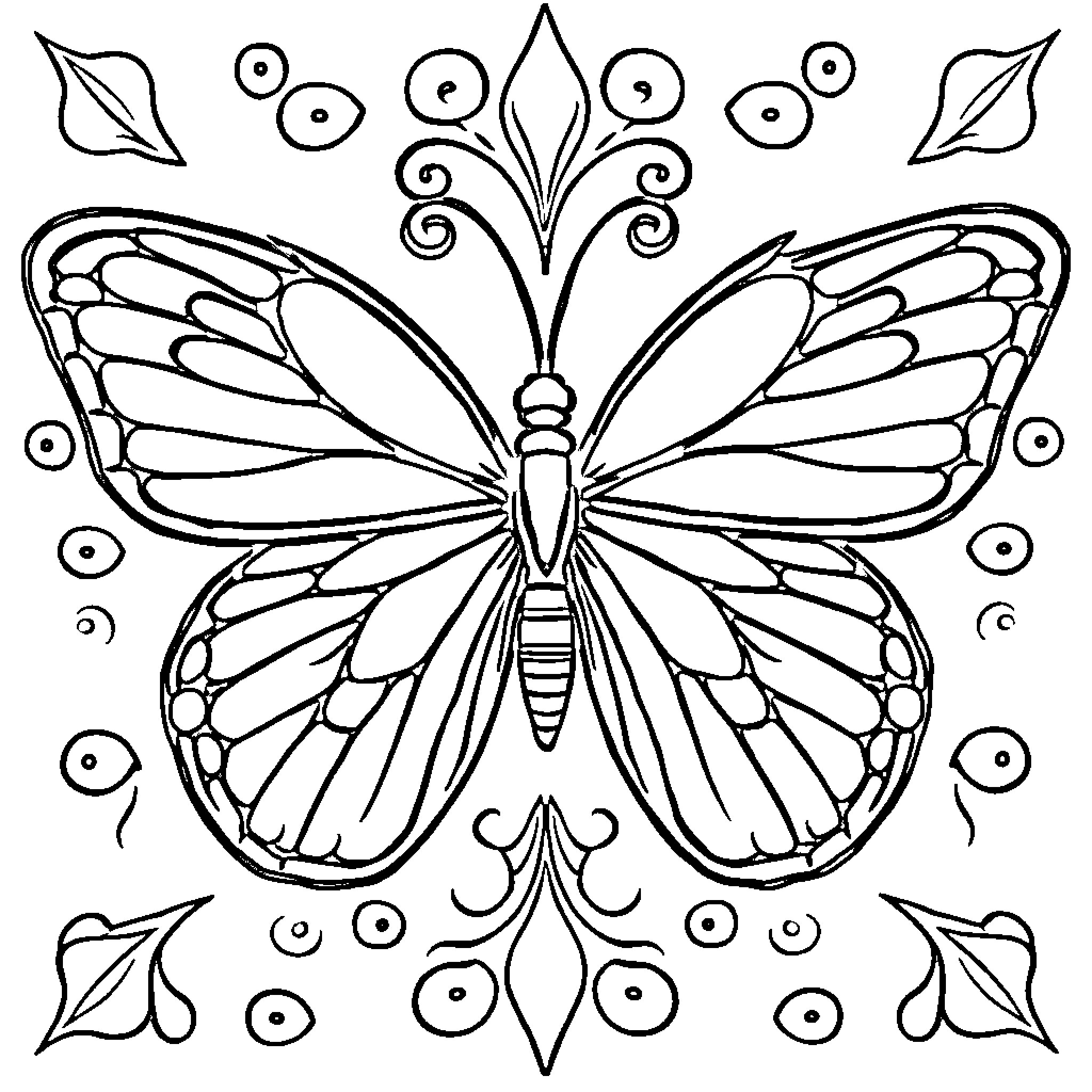 Butterfly with intricate wings and patterns Coloring Page (free black-and-white line drawing printable PDF for all, from beginners to advanced learners, including children, teens, adults, and seniors)