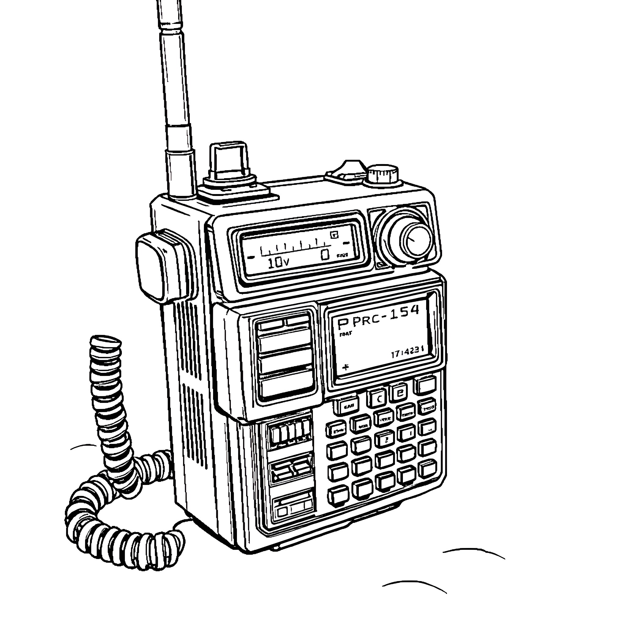 Prc-152 handheld radio device Coloring Page (free black-and-white line drawing printable PDF for all, from beginners to advanced learners, including children, teens, adults, and seniors)