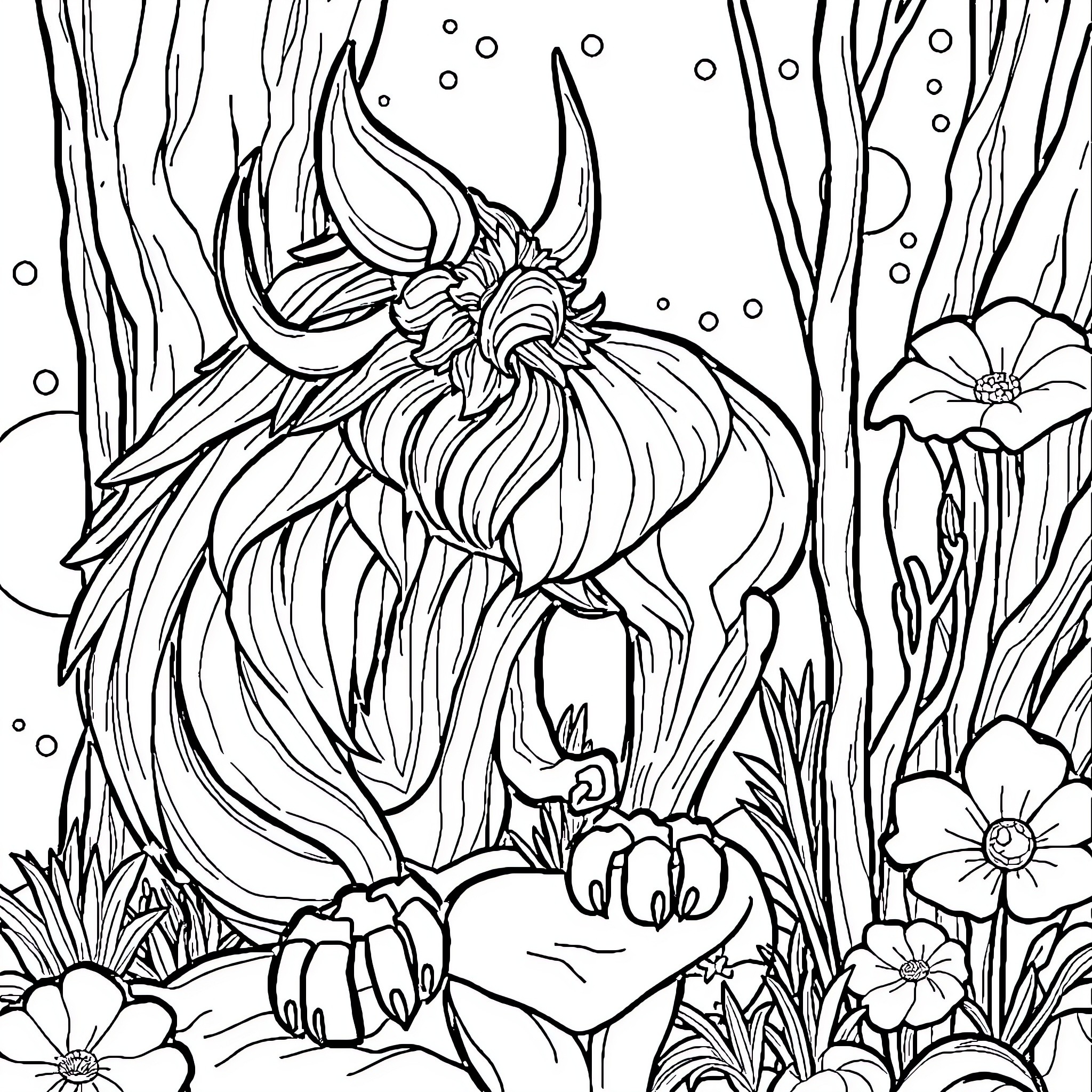 Work in Progress - Underwater flower fantasy scene Coloring Page (free black-and-white line drawing printable PDF for all, from beginners to advanced learners, including children, teens, adults, and seniors)