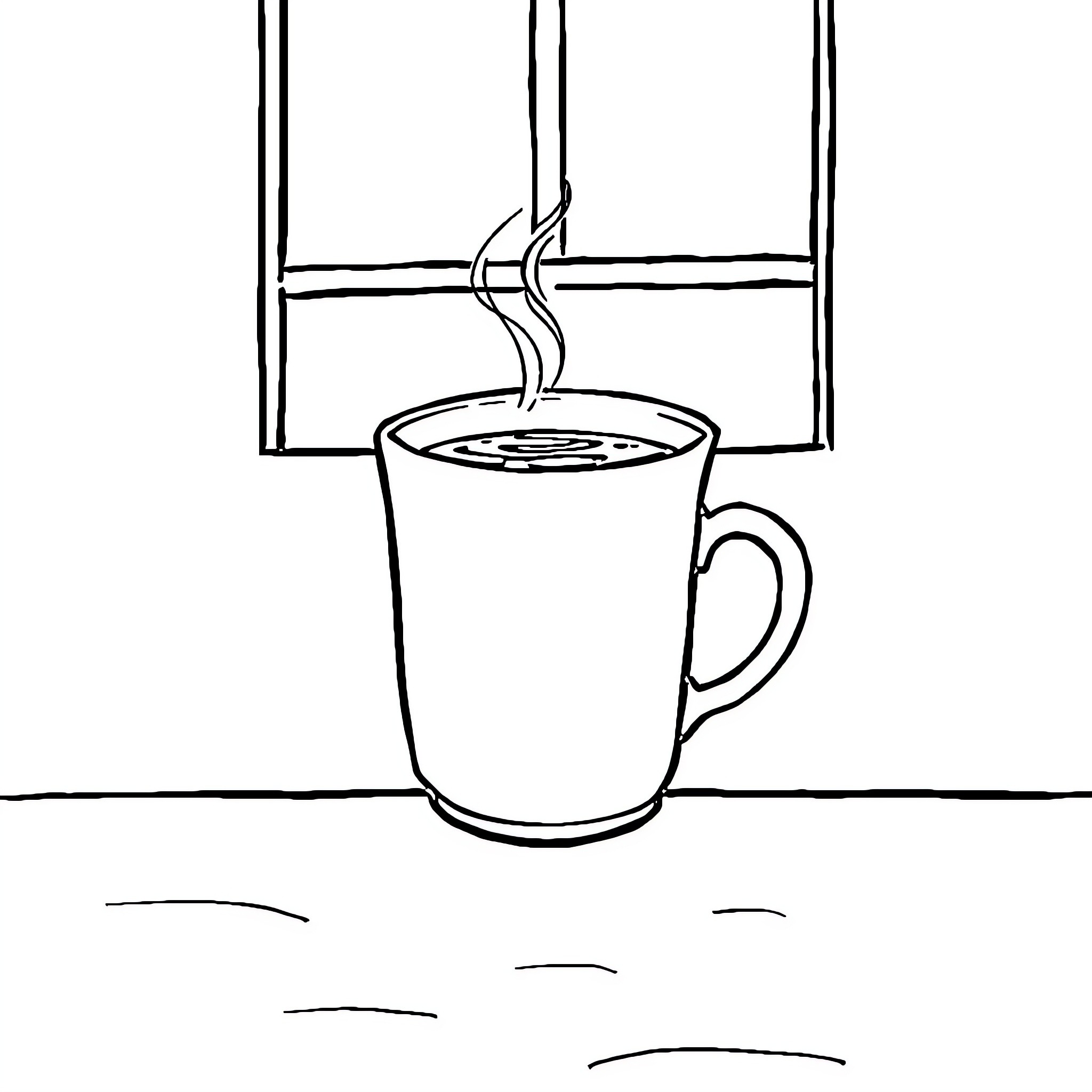 Coffee on a Rainy Day Coloring Page (free black-and-white line drawing printable PDF for all, from beginners to advanced learners, including children, teens, adults, and seniors)