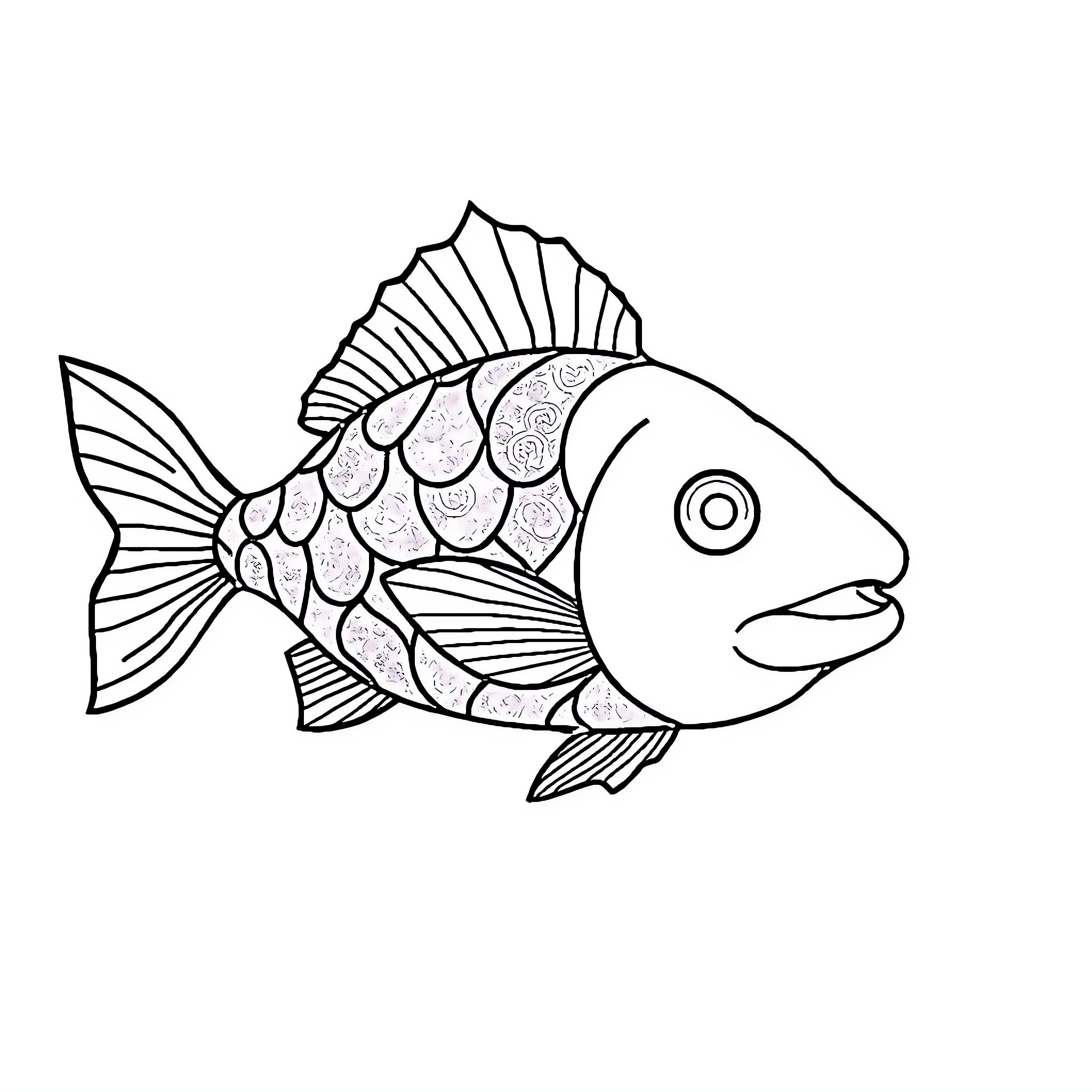 Fish with intricate patterned fins Coloring Page (free black-and-white line drawing printable PDF for all, from beginners to advanced learners, including children, teens, adults, and seniors)