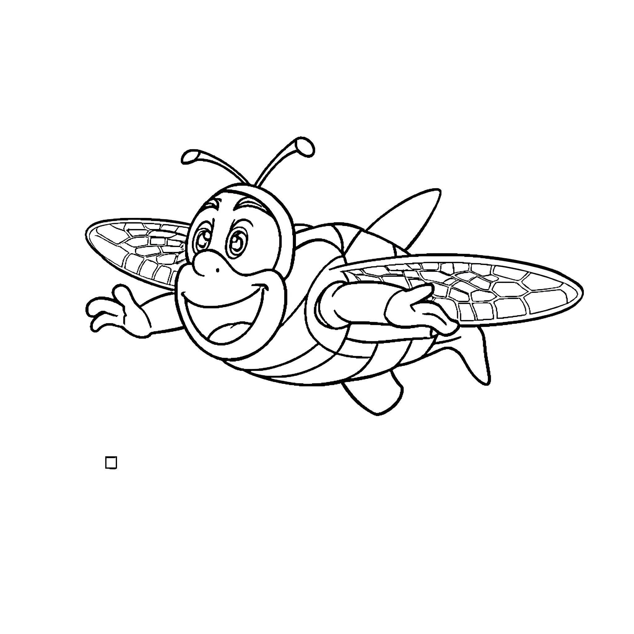 Buzz the Friendly Bug Coloring Page (free black-and-white line drawing printable PDF for all, from beginners to advanced learners, including children, teens, adults, and seniors)