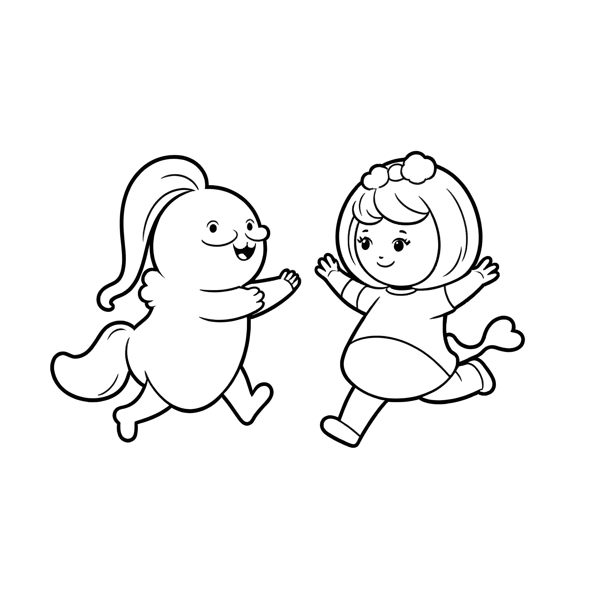 Squishmallow friends playing together Coloring Page (free black-and-white line drawing printable PDF for all, from beginners to advanced learners, including children, teens, adults, and seniors)