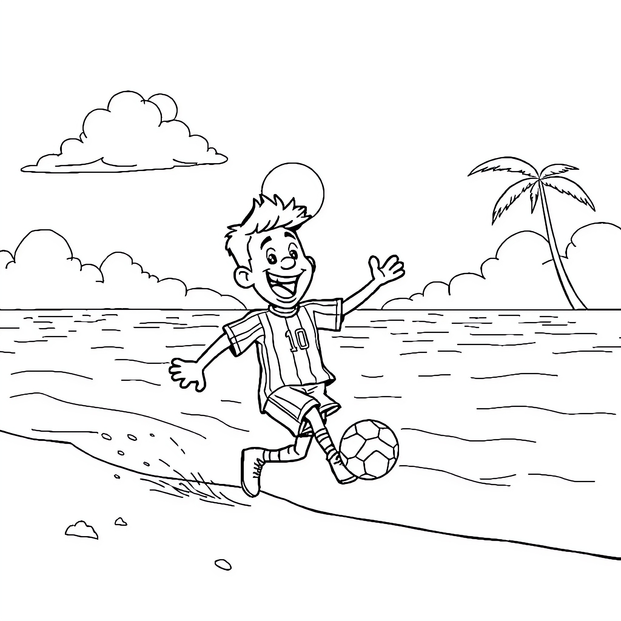 Bob esponja playing soccer on the beach Coloring Page (free black-and-white line drawing printable PDF for all, from beginners to advanced learners, including children, teens, adults, and seniors)