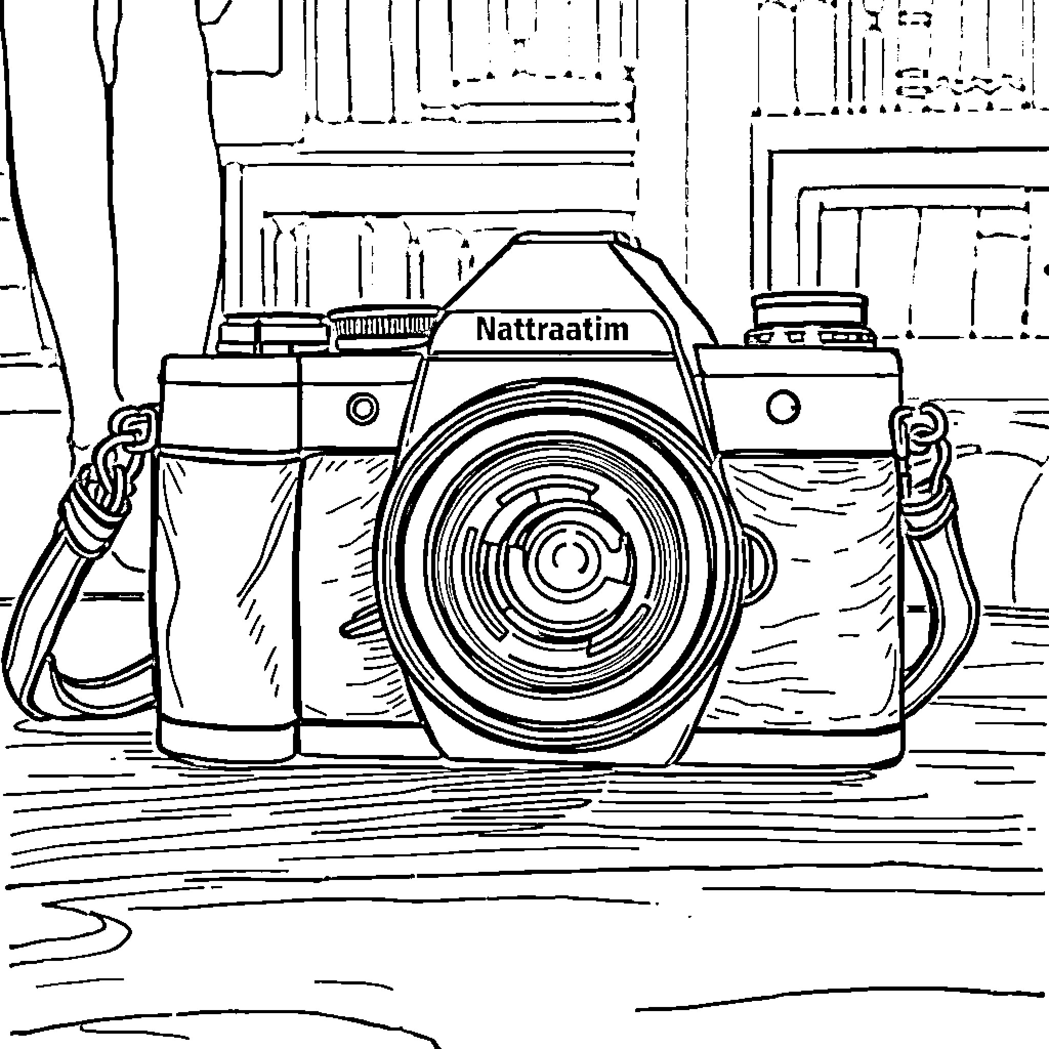 Camera with Vintage Design Coloring Page (free black-and-white line drawing printable PDF for all, from beginners to advanced learners, including children, teens, adults, and seniors)