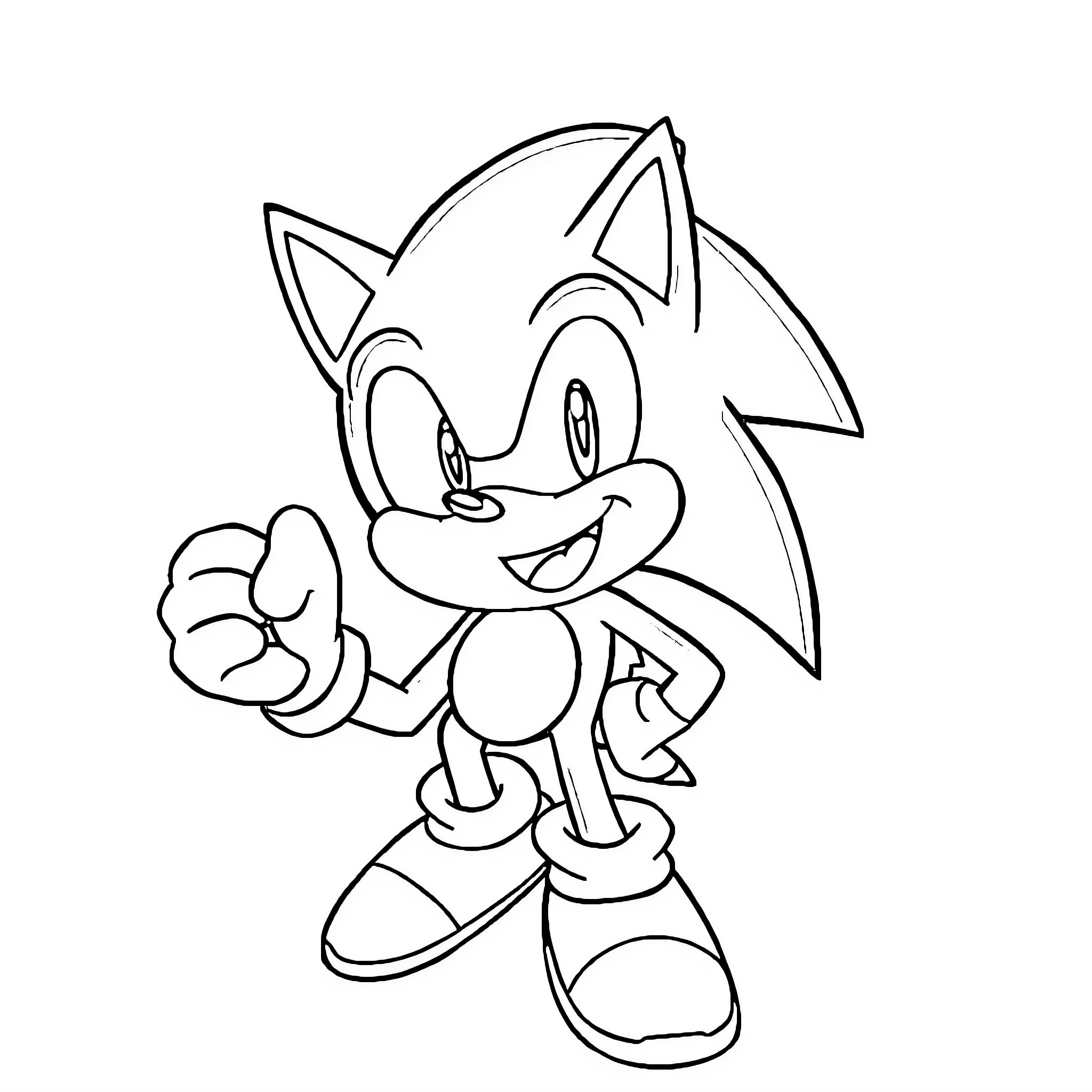 Sonic the Hedgehog in animated action pose Coloring Page (free black-and-white line drawing printable PDF for all, from beginners to advanced learners, including children, teens, adults, and seniors)