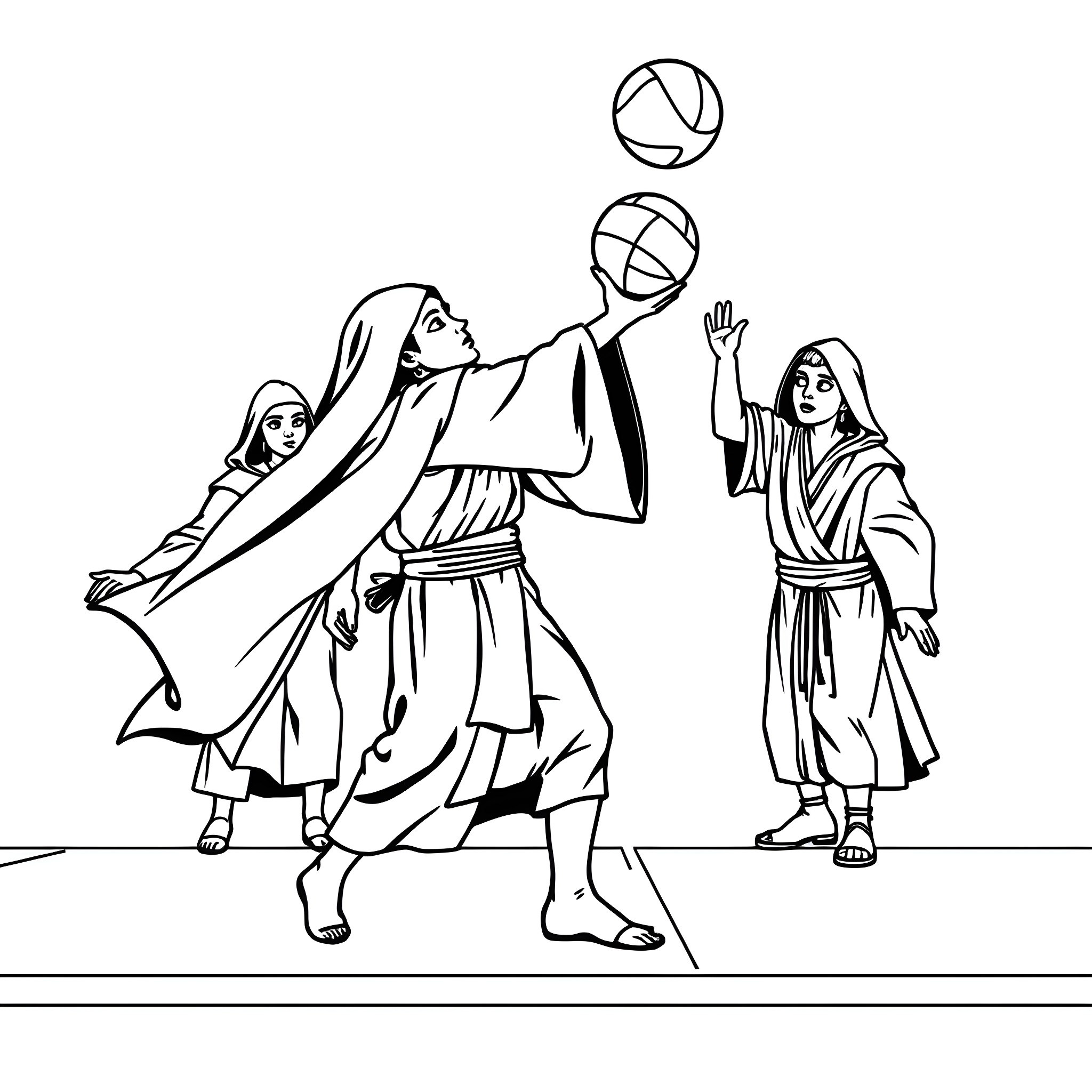 Jedi Masters Training Young Apprentices in the Force Coloring Page (free black-and-white line drawing printable PDF for all, from beginners to advanced learners, including children, teens, adults, and seniors)