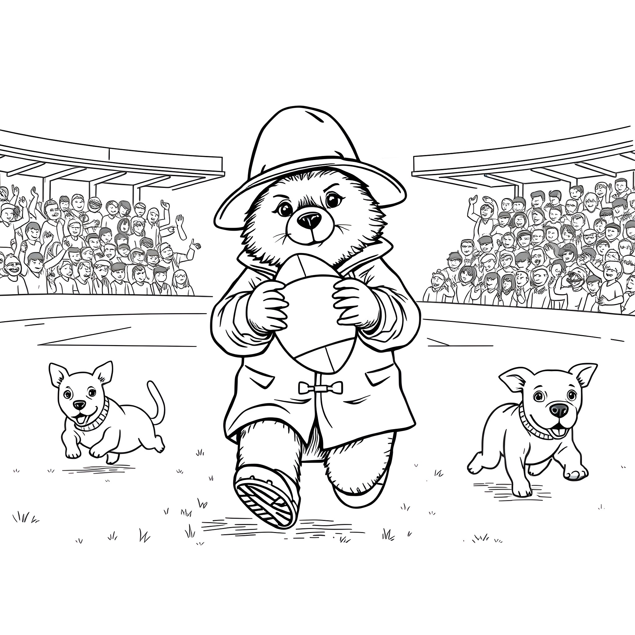 Paddington Bear's Adventurous Outing at the Park Coloring Page (free black-and-white line drawing printable PDF for all, from beginners to advanced learners, including children, teens, adults, and seniors)