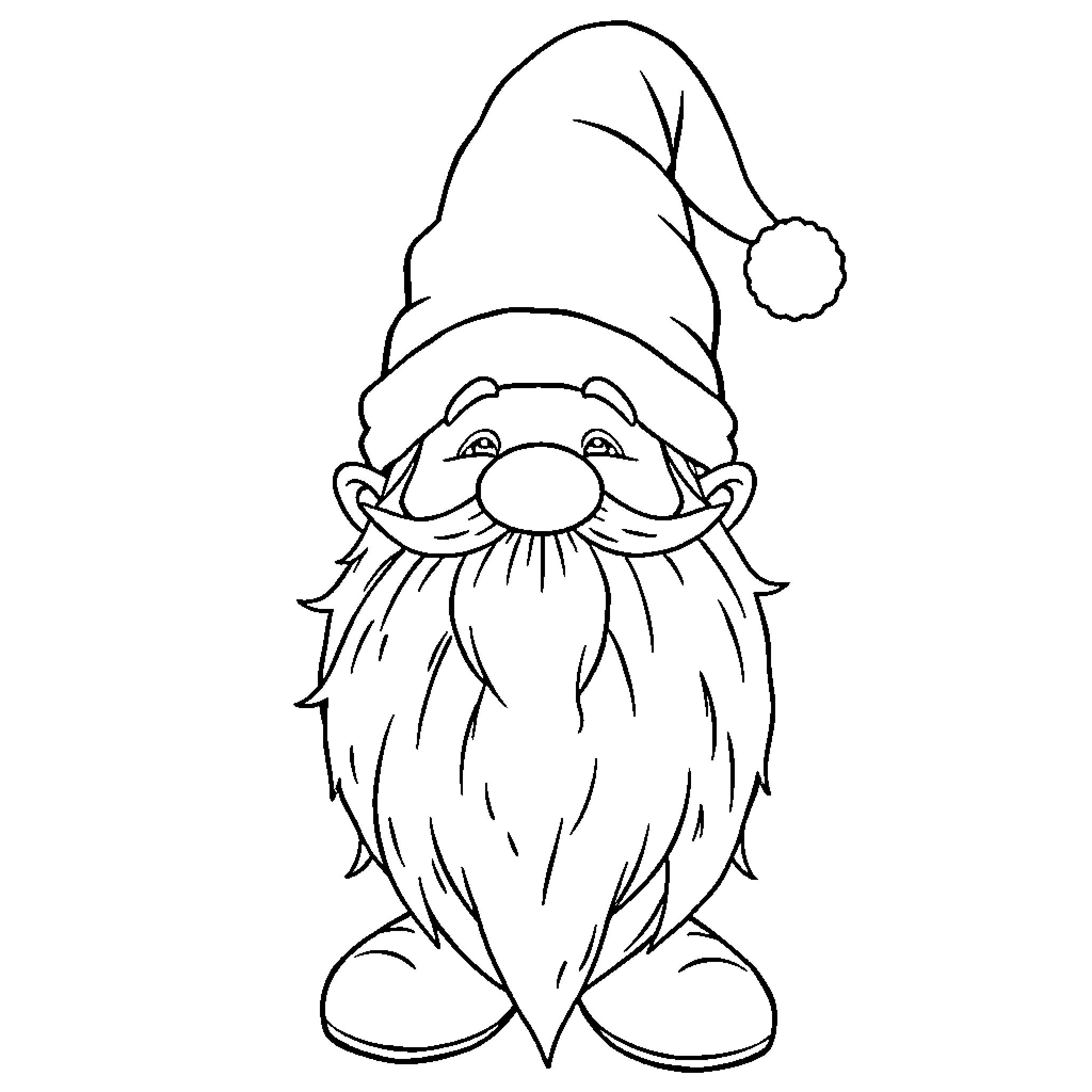 Gnome with a long beard and hat Coloring Page (free black-and-white line drawing printable PDF for all, from beginners to advanced learners, including children, teens, adults, and seniors)