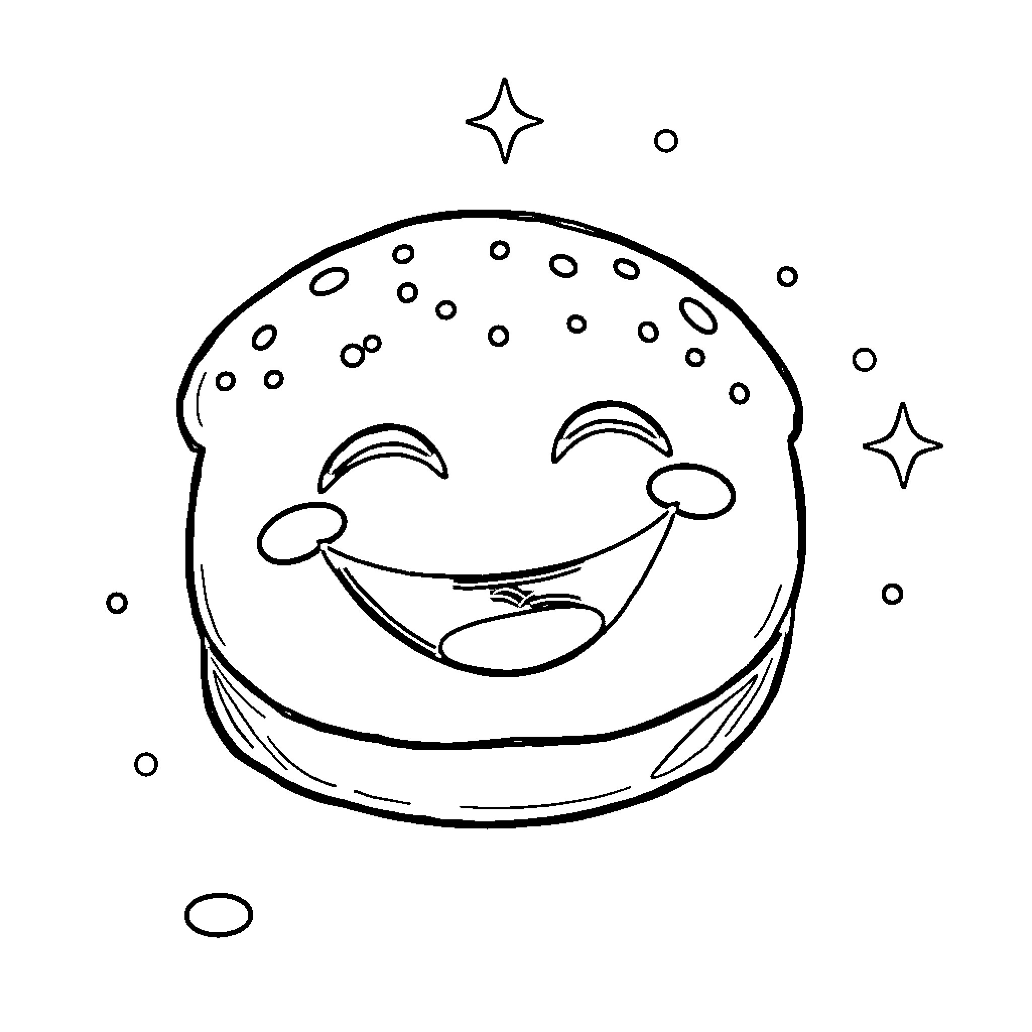 Bread with a happy and starry expression Coloring Page (free black-and-white line drawing printable PDF for all, from beginners to advanced learners, including children, teens, adults, and seniors)