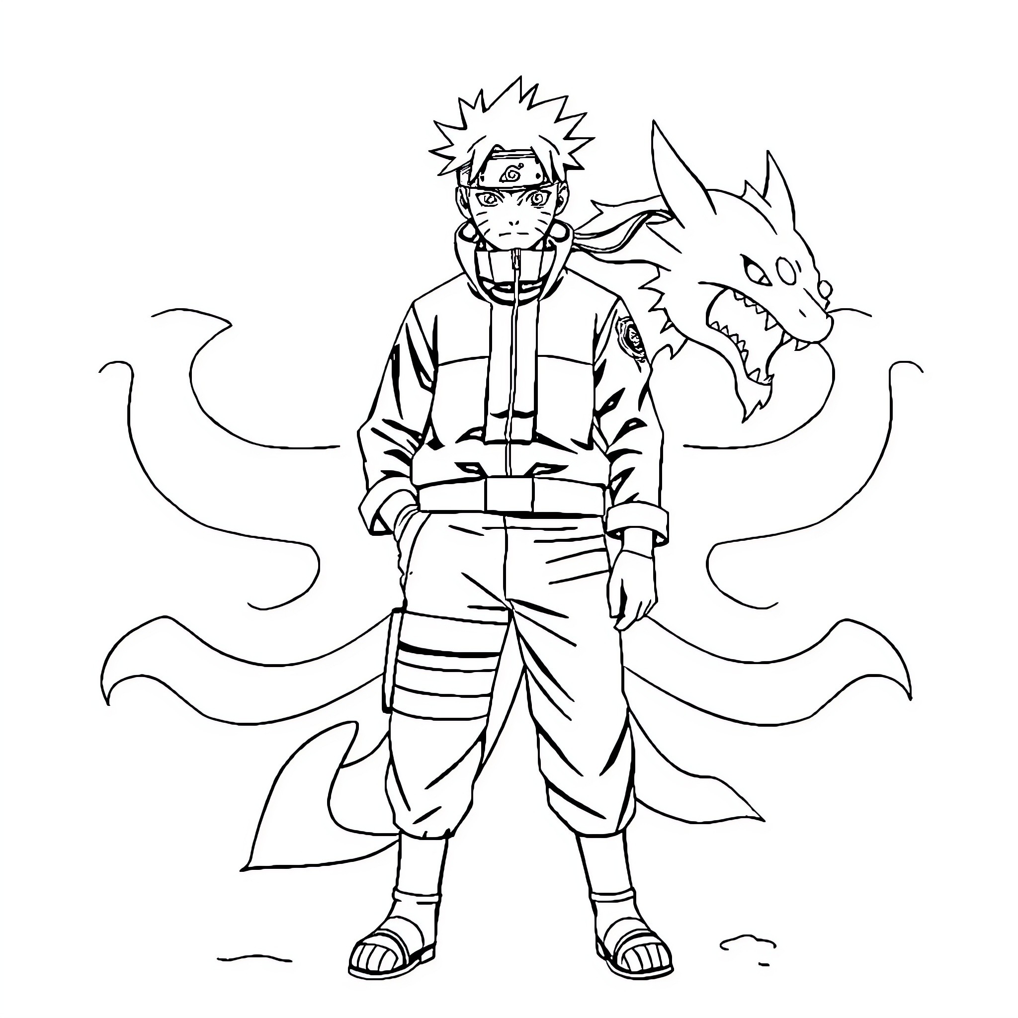 Naruto with his ninja companion in action Coloring Page (free black-and-white line drawing printable PDF for all, from beginners to advanced learners, including children, teens, adults, and seniors)