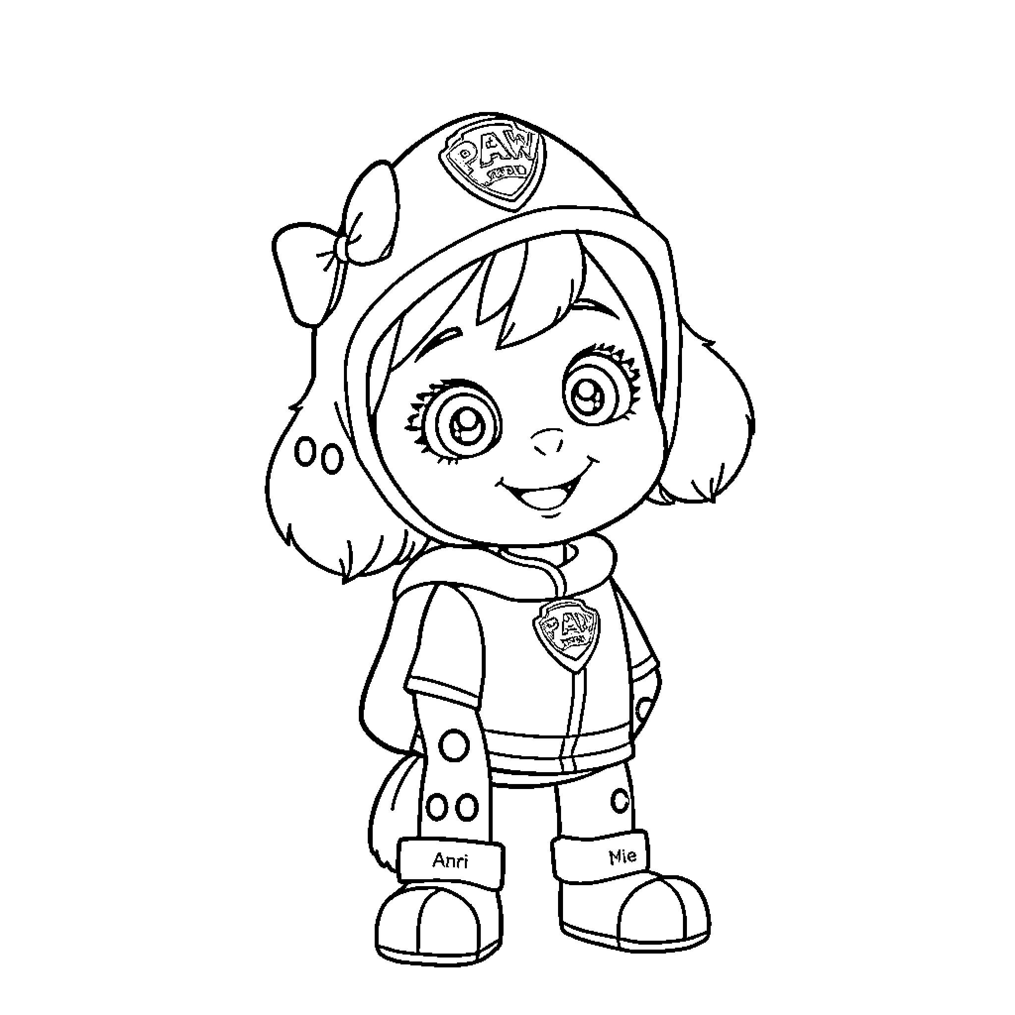 Paw Patrol Character in Action Pose Coloring Page (free black-and-white line drawing printable PDF for all, from beginners to advanced learners, including children, teens, adults, and seniors)