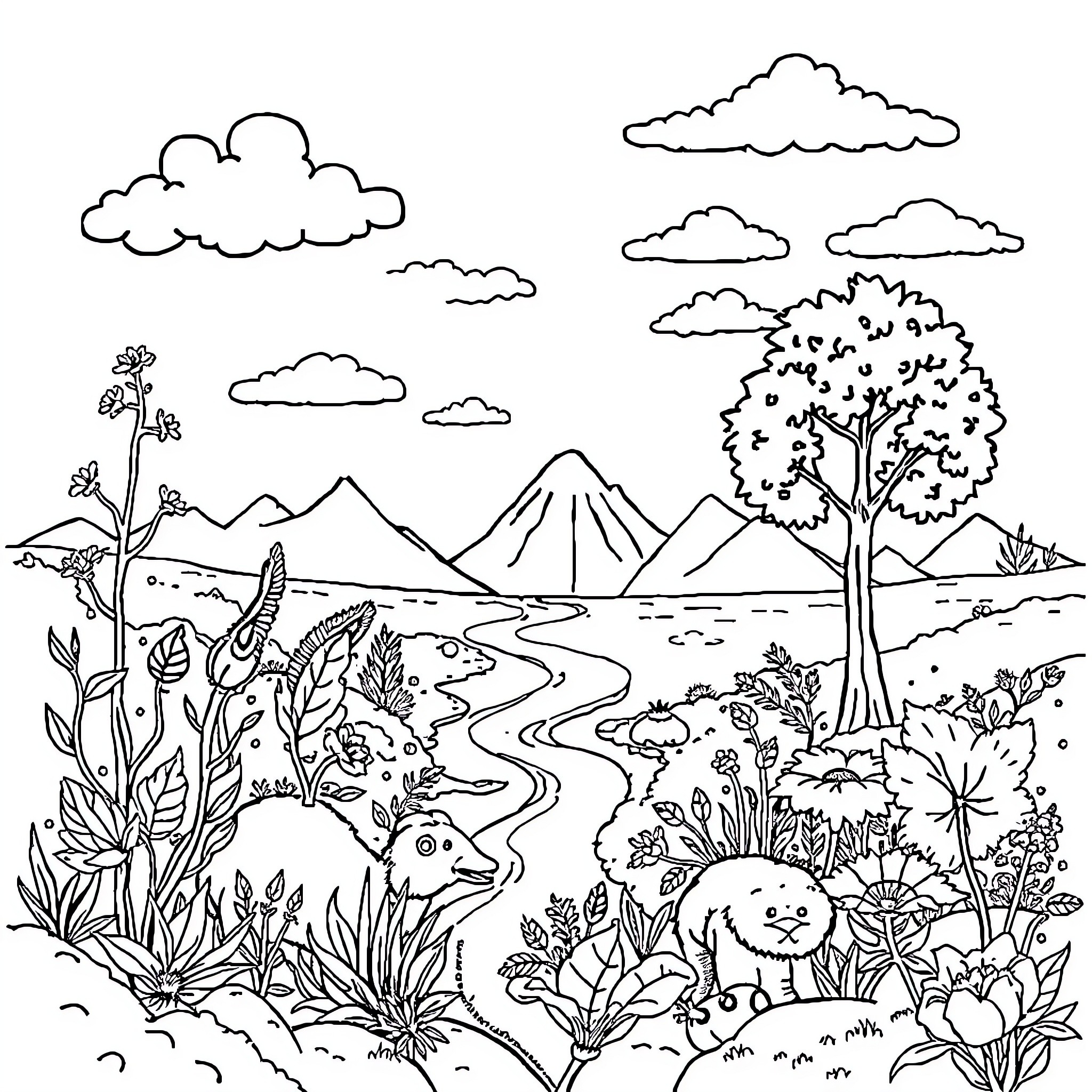 Science of Nature's Wonders in Monochrome Coloring Page (free black-and-white line drawing printable PDF for all, from beginners to advanced learners, including children, teens, adults, and seniors)