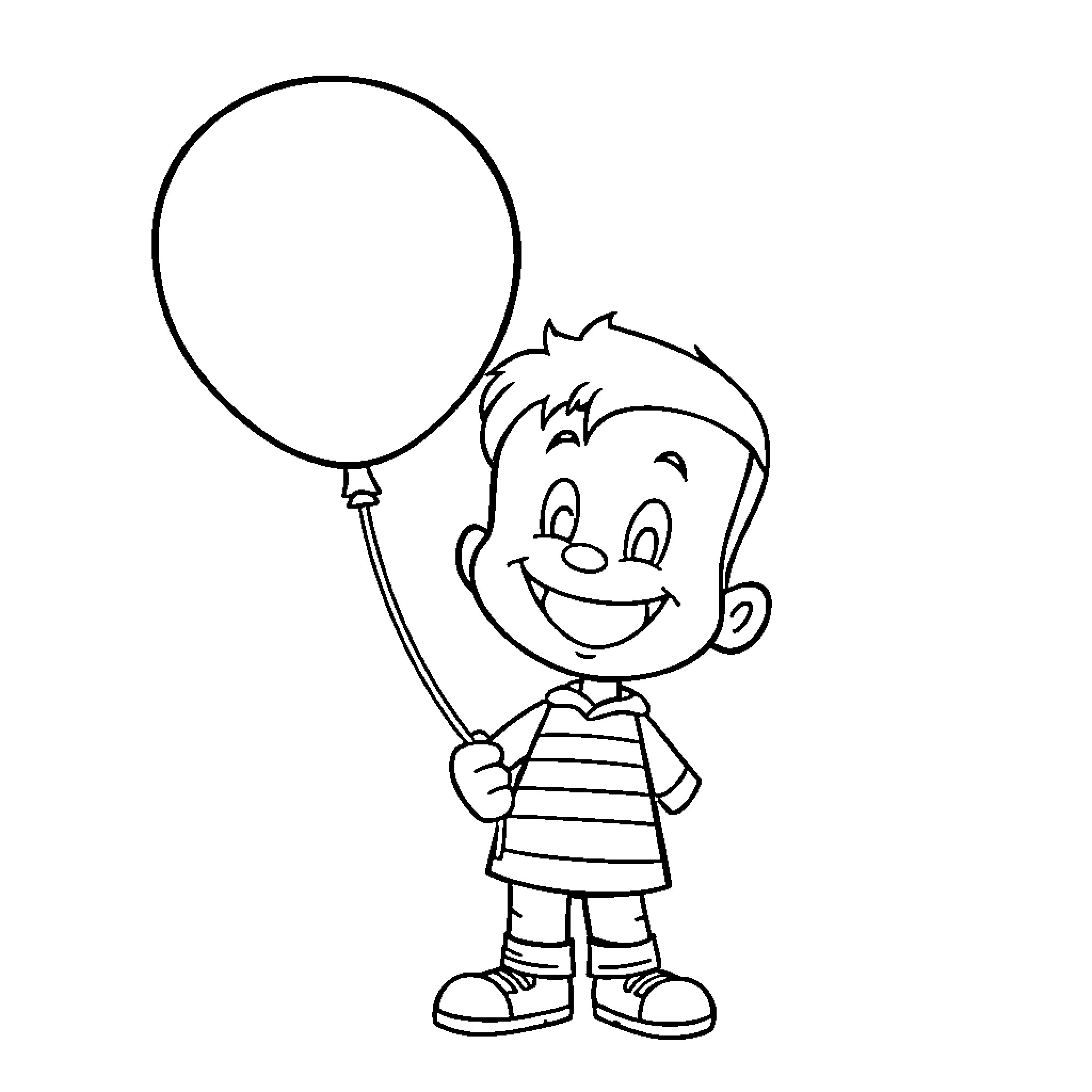 Lil Pete holding a happy balloon Coloring Page (free black-and-white line drawing printable PDF for all, from beginners to advanced learners, including children, teens, adults, and seniors)