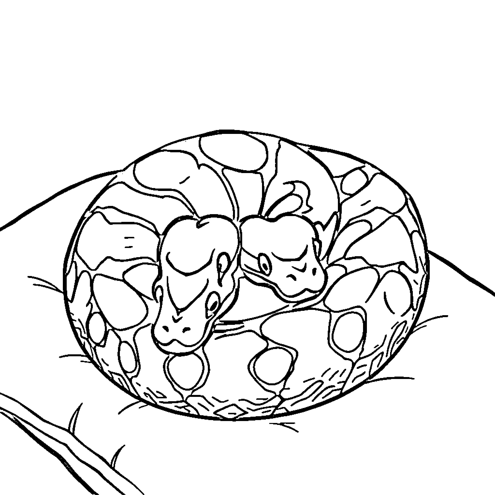 Ball Python coiled up in its habitat Coloring Page (free black-and-white line drawing printable PDF for all, from beginners to advanced learners, including children, teens, adults, and seniors)