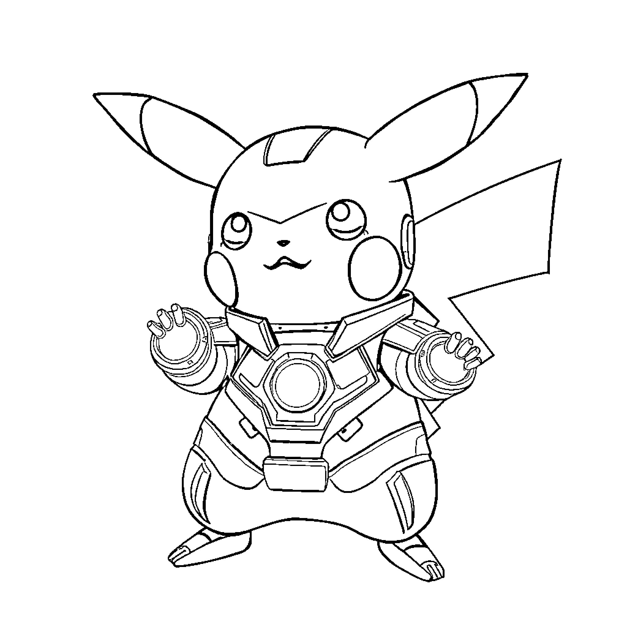 Pikachu in battle-ready gear Coloring Page (free black-and-white line drawing printable PDF for all, from beginners to advanced learners, including children, teens, adults, and seniors)