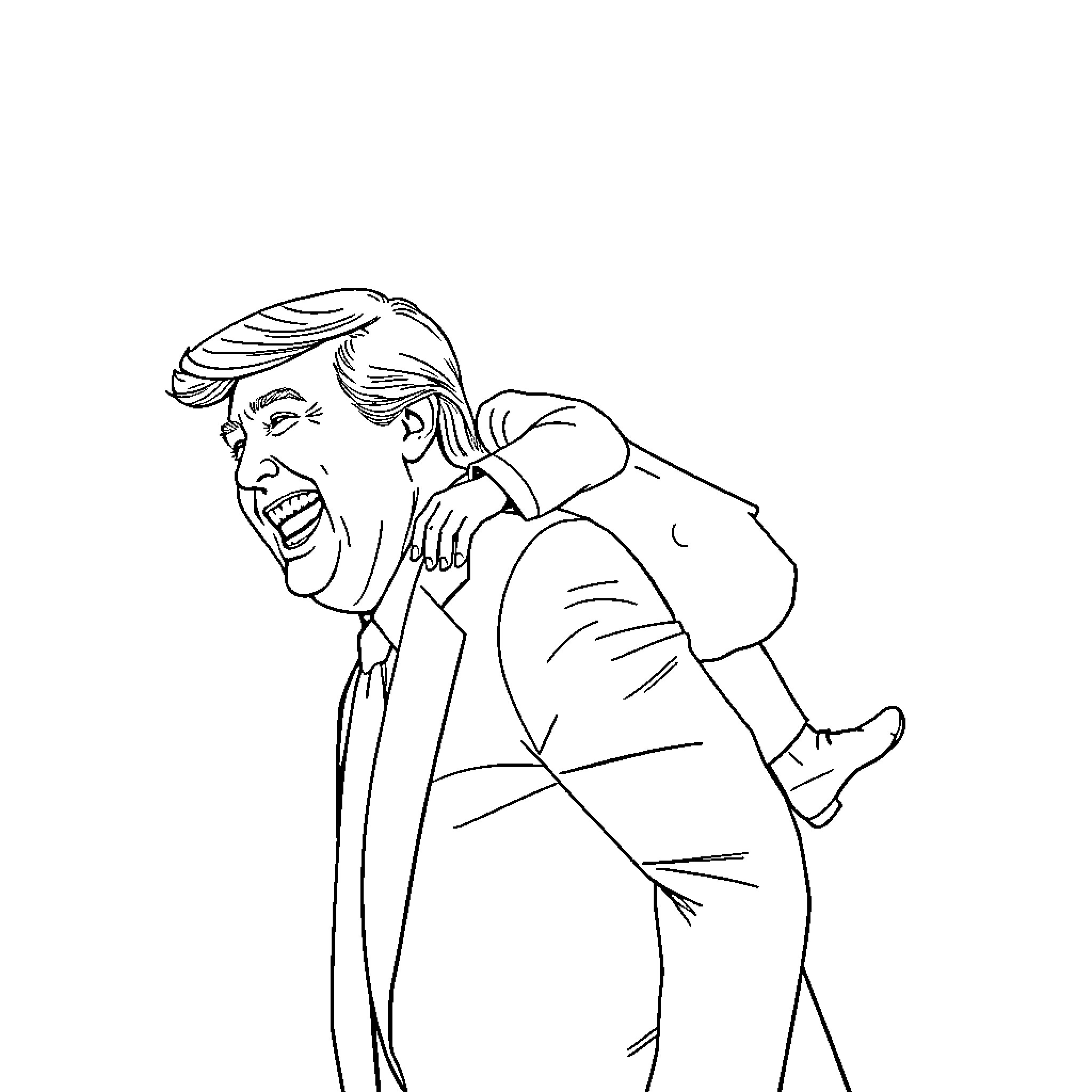Donald Trump laughing and gesturing enthusiastically Coloring Page (free black-and-white line drawing printable PDF for all, from beginners to advanced learners, including children, teens, adults, and seniors)