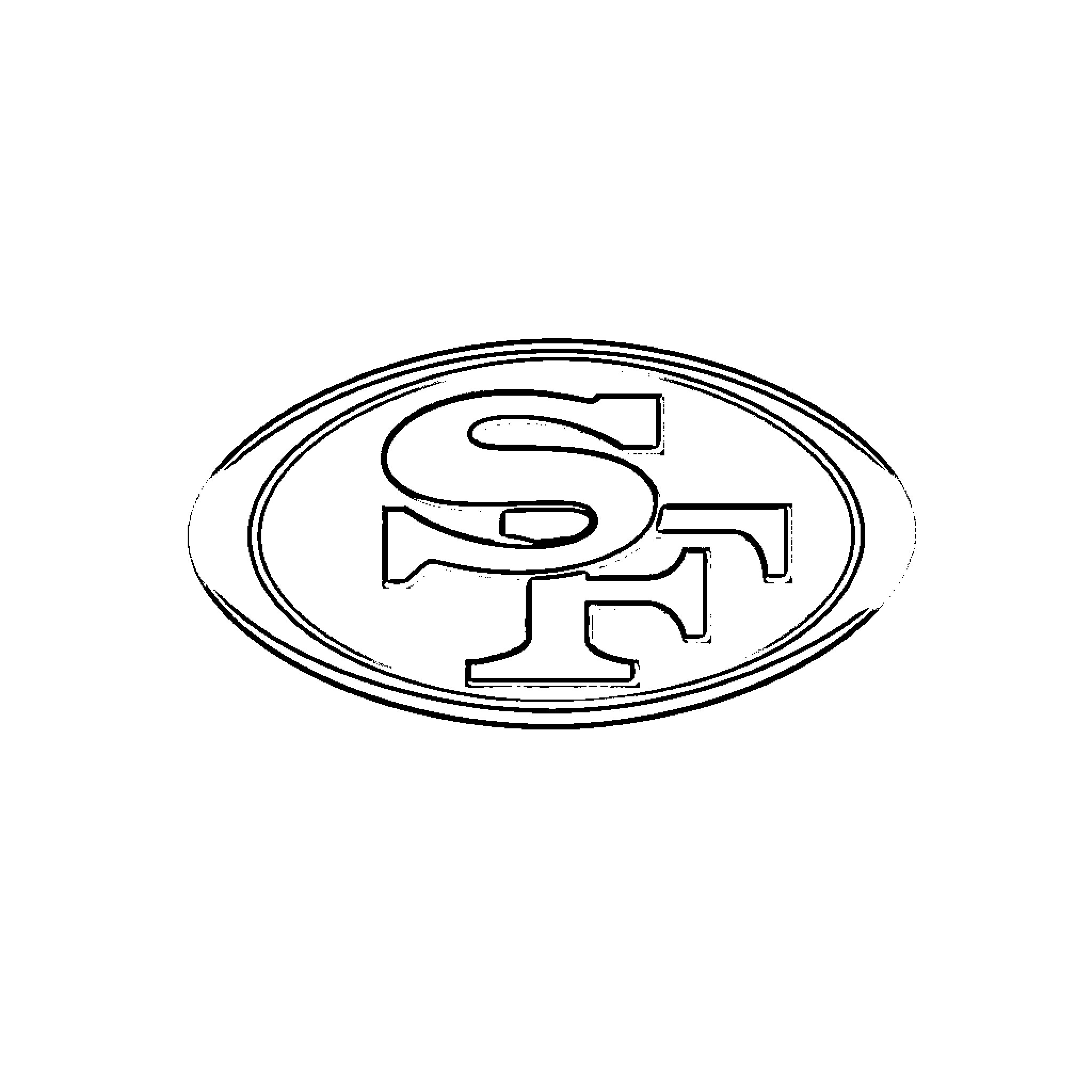 49ers logo depicting team name and symbol Coloring Page (free black-and-white line drawing printable PDF for all, from beginners to advanced learners, including children, teens, adults, and seniors)
