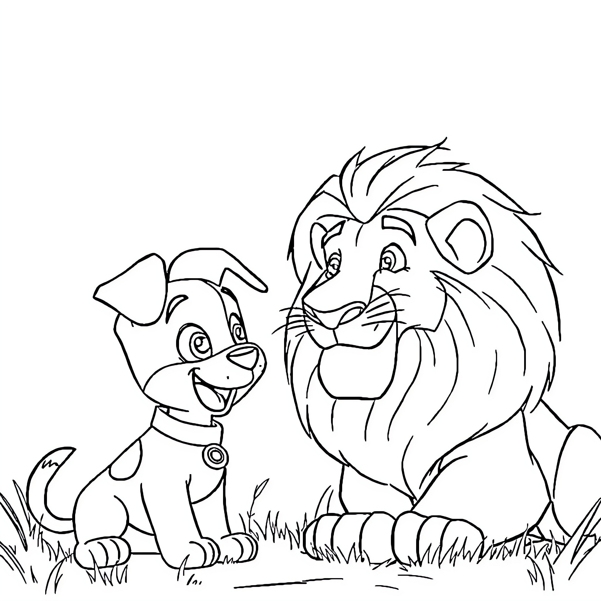 Corazon's Playful Companions Coloring Page (free black-and-white line drawing printable PDF for all, from beginners to advanced learners, including children, teens, adults, and seniors)