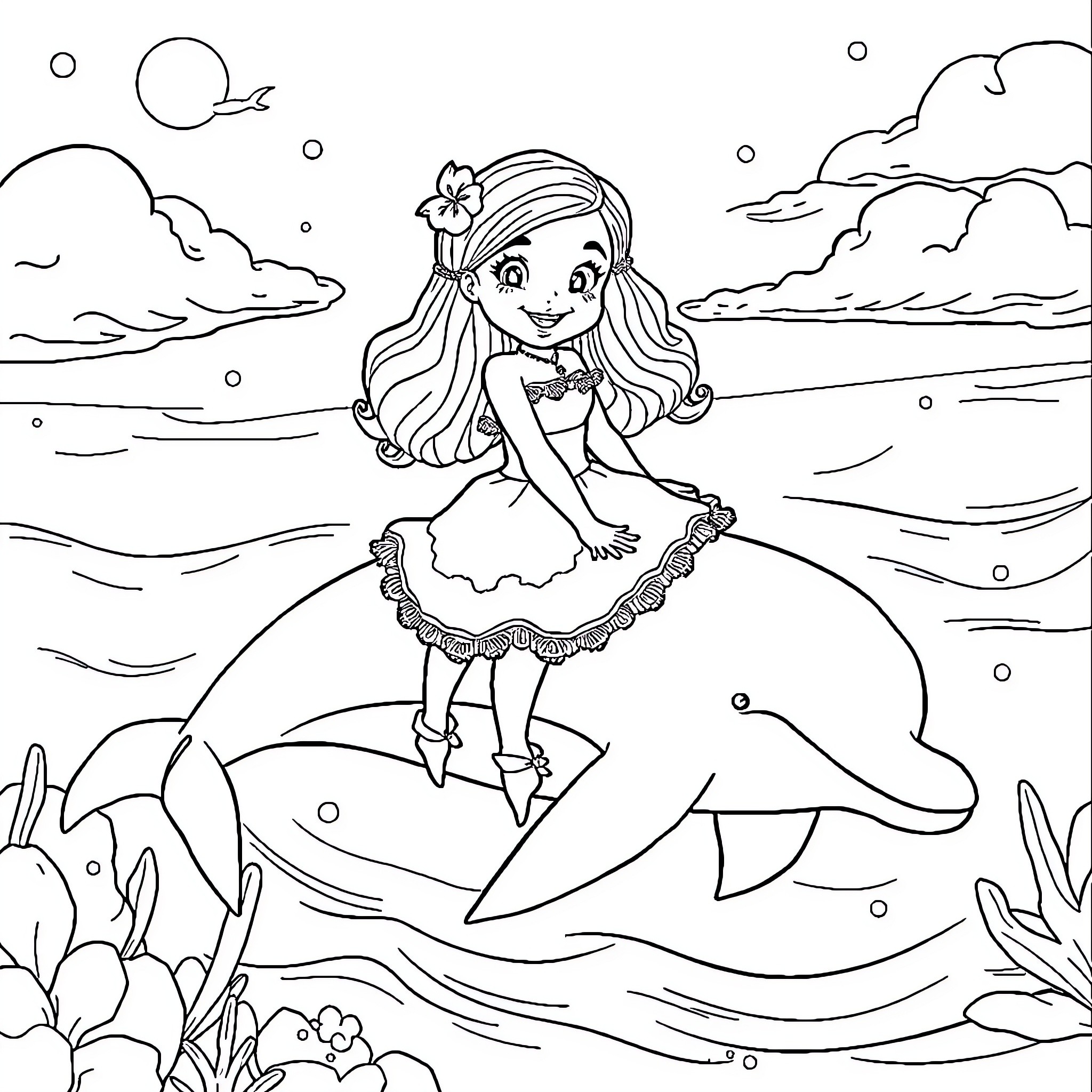 Charlotte's Magical Underwater Adventure Coloring Page (free black-and-white line drawing printable PDF for all, from beginners to advanced learners, including children, teens, adults, and seniors)