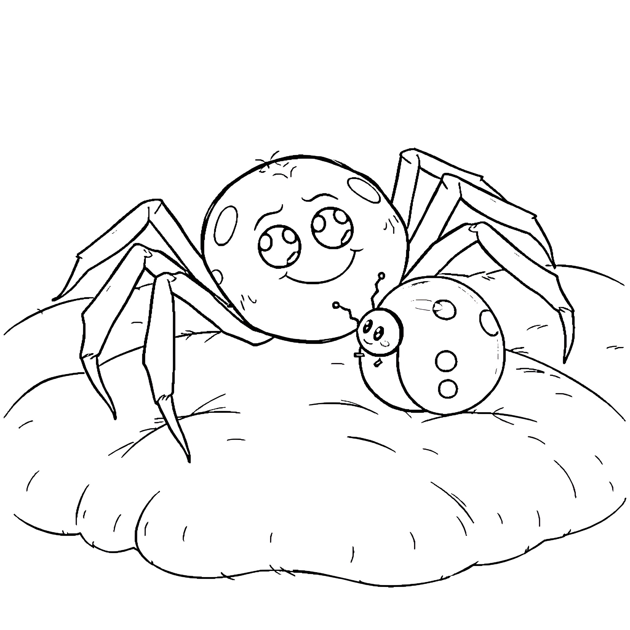 Spider scurrying across the web Coloring Page (free black-and-white line drawing printable PDF for all, from beginners to advanced learners, including children, teens, adults, and seniors)