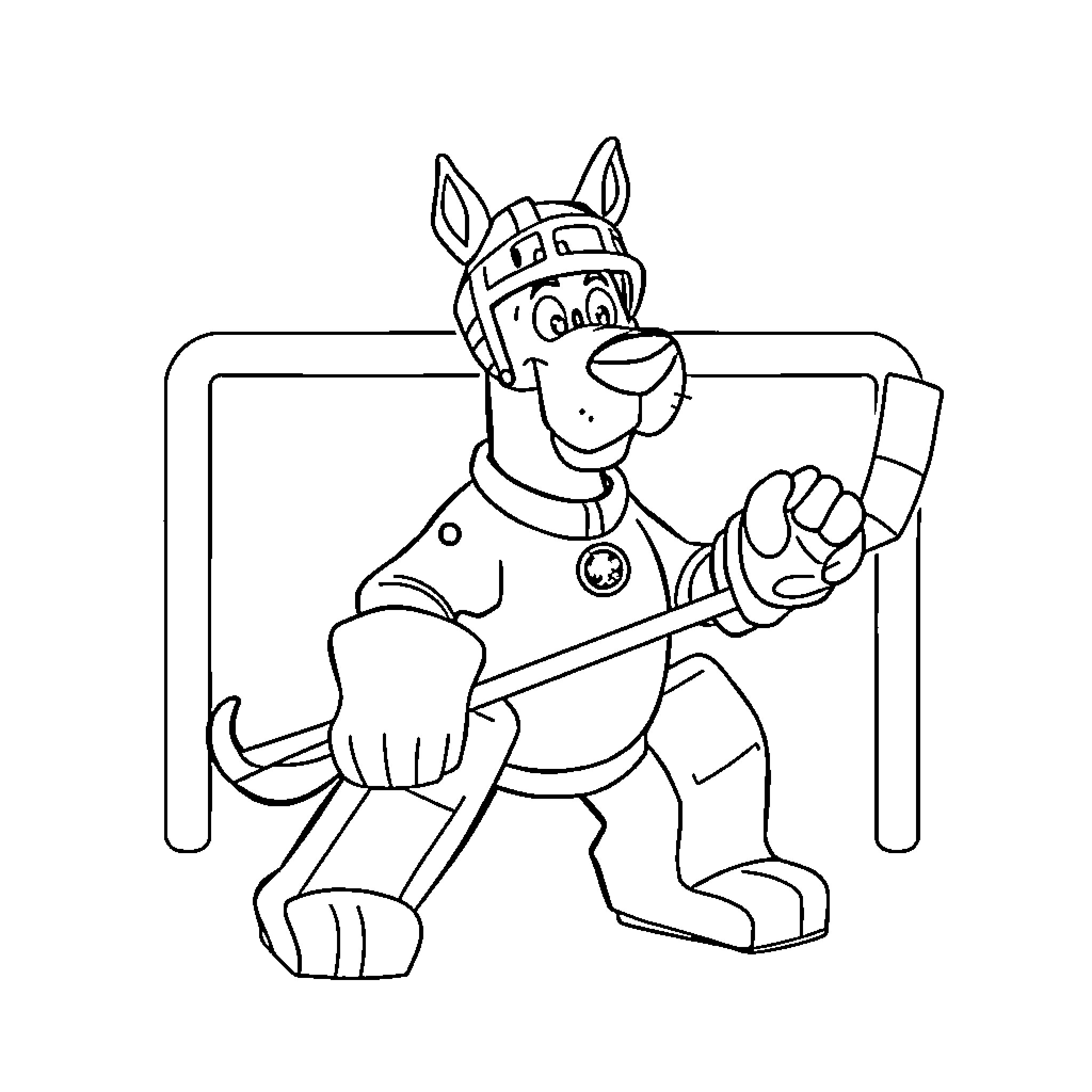 Scooby Doo playing football in equipment Coloring Page (free black-and-white line drawing printable PDF for all, from beginners to advanced learners, including children, teens, adults, and seniors)