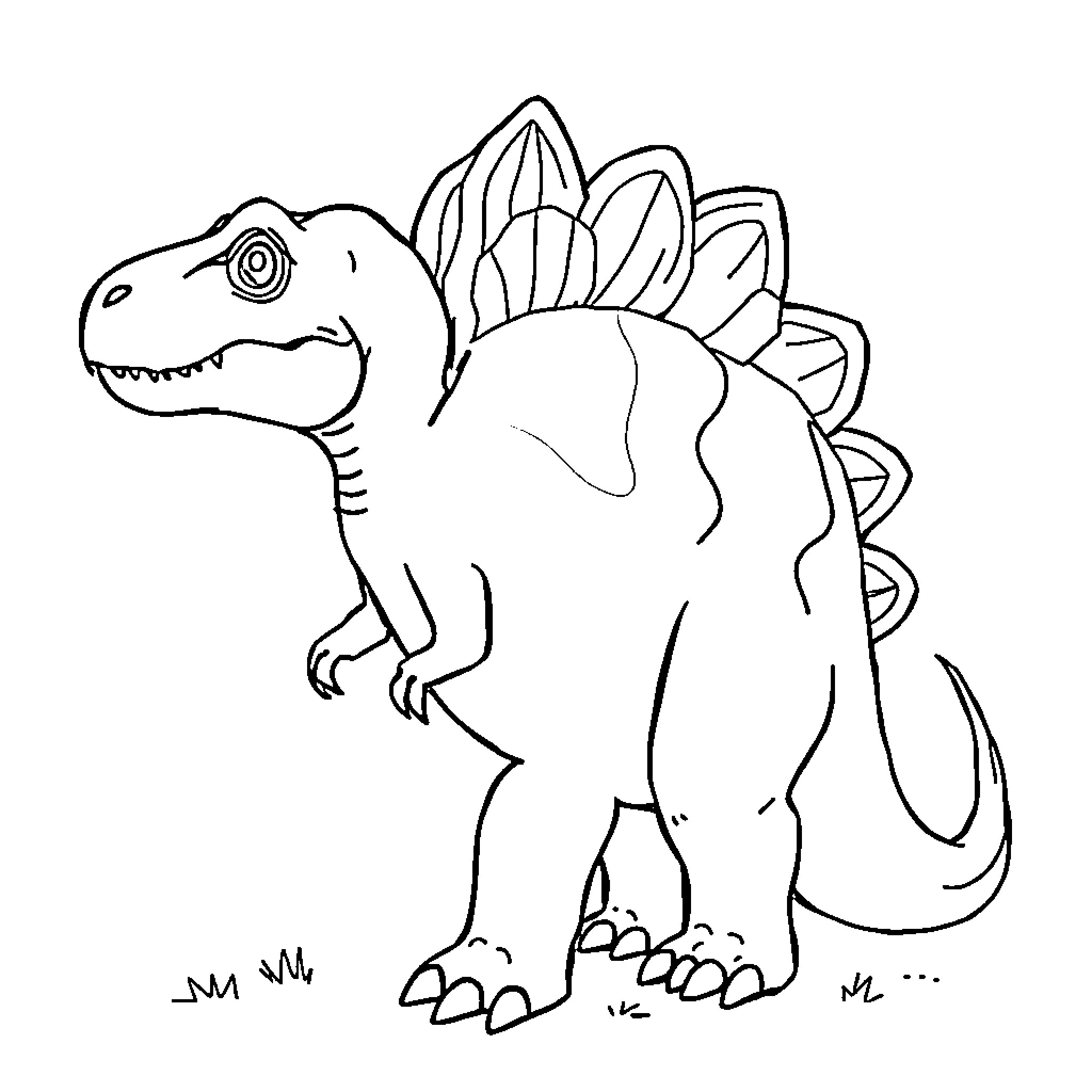 Dinosaur with sharp teeth in playful pose Coloring Page (free black-and-white line drawing printable PDF for all, from beginners to advanced learners, including children, teens, adults, and seniors)